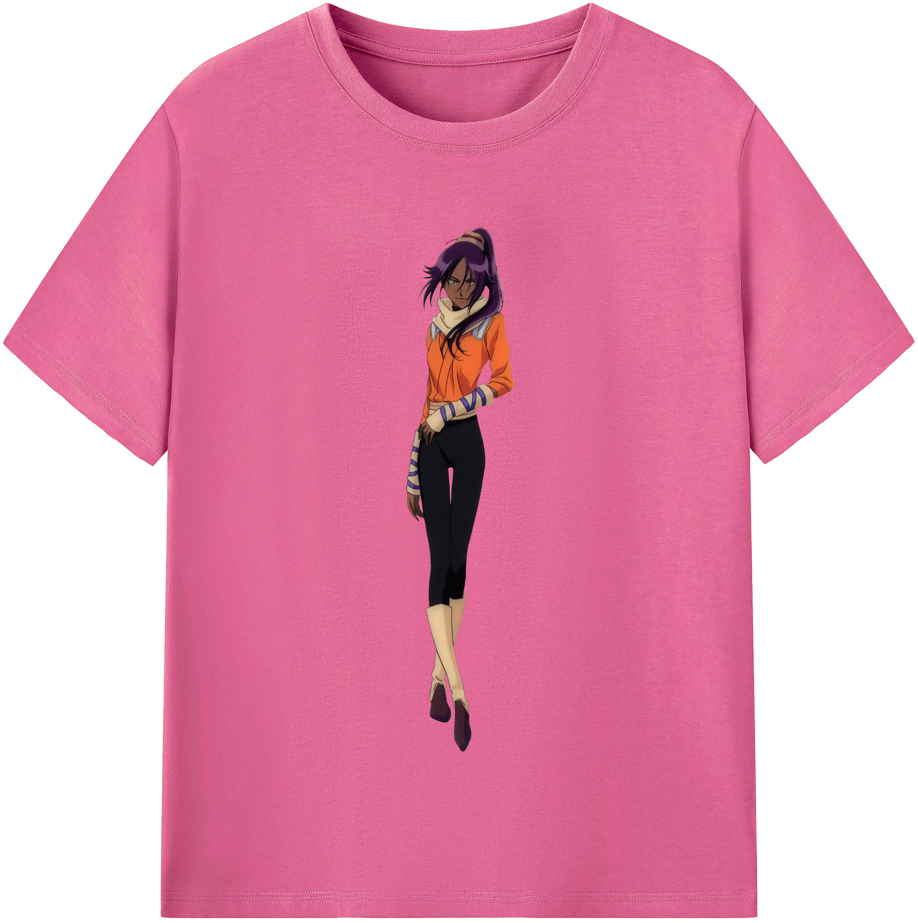 （画像用） ブリーチ 四楓院 夜一（しほういん よるいち） BLEACH Shihouin Yoruichi レディースカジュアルプリントTシャツ（綿100％）