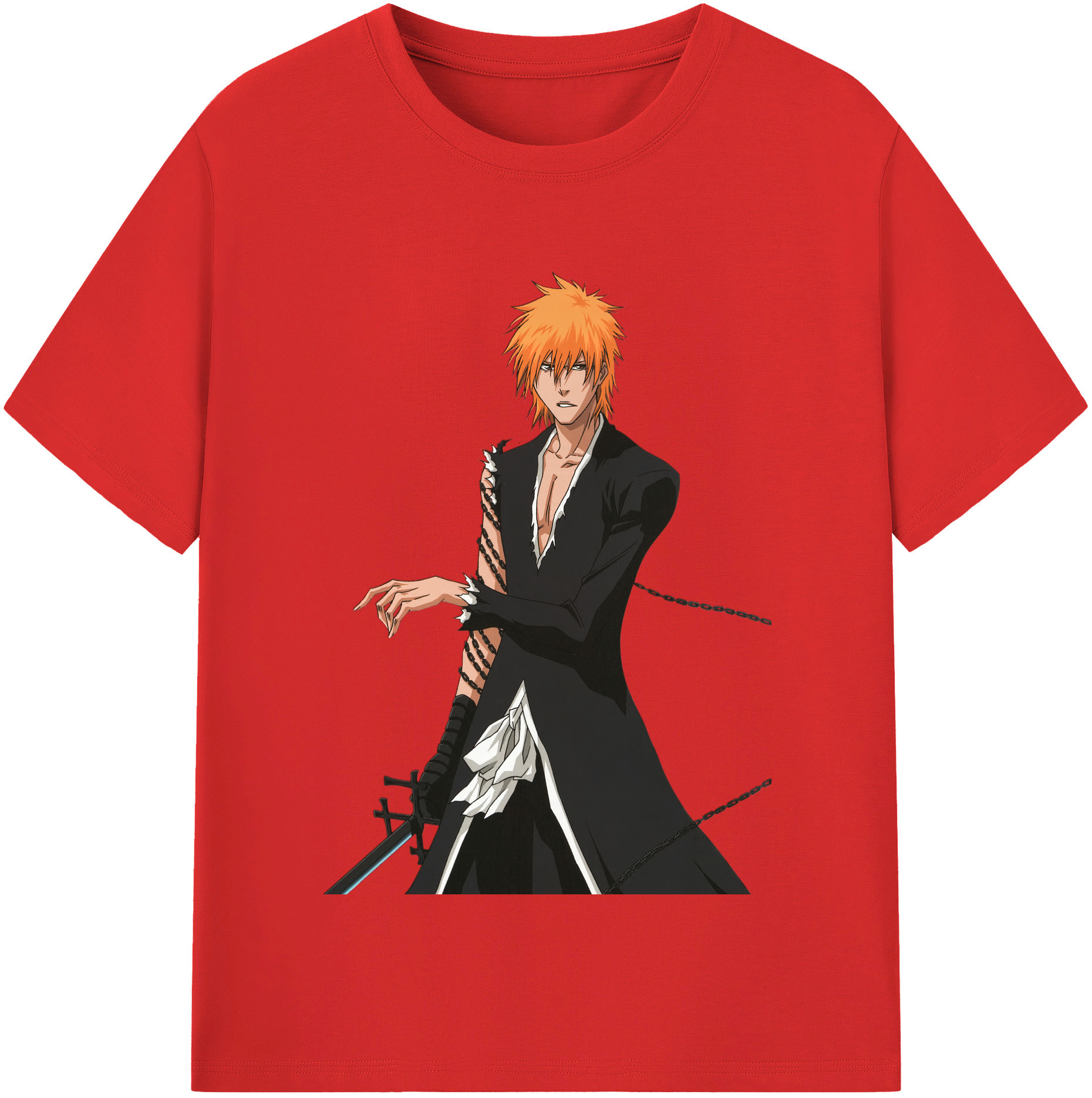 （画像用） ブリーチ 黒崎一護（くろさき いちご）BLEACH Kurosaki Ichigo レディースカジュアルプリントTシャツ（綿100％）