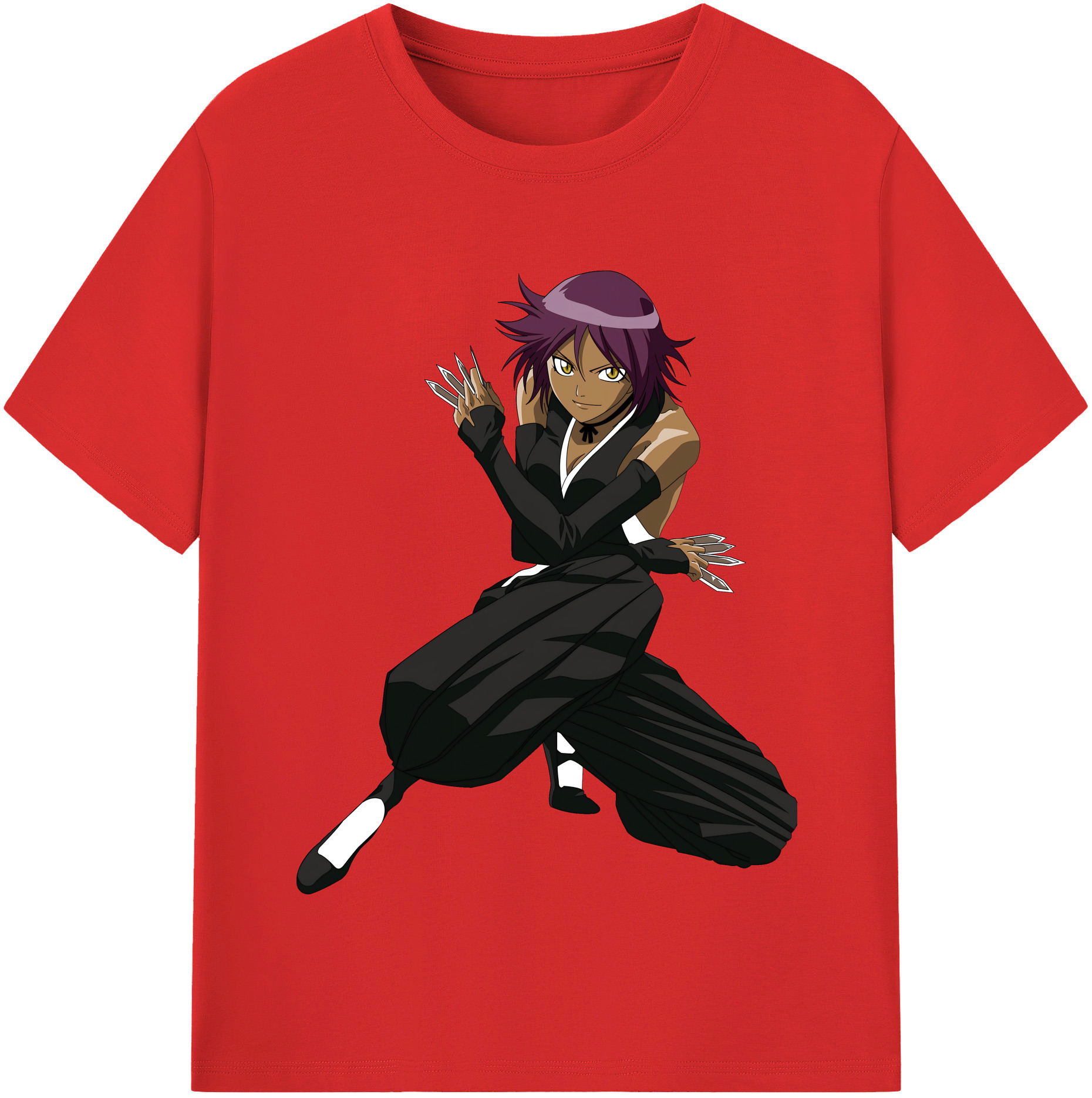 （画像用） ブリーチ 四楓院 夜一（しほういん よるいち） BLEACH Shihouin Yoruichi レディースカジュアルプリントTシャツ（綿100％）