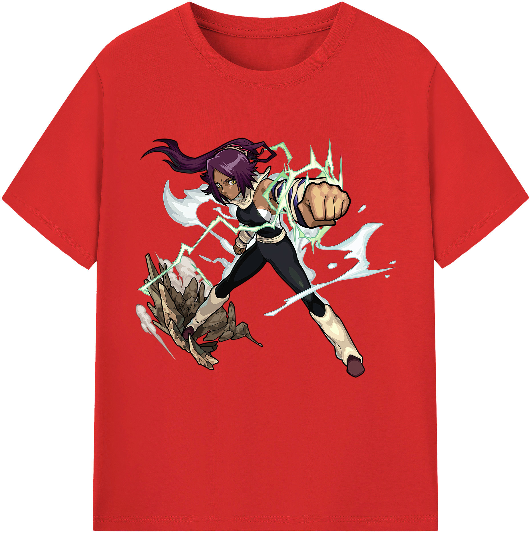 （画像用） ブリーチ 四楓院 夜一（しほういん よるいち） BLEACH Shihouin Yoruichi レディースカジュアルプリントTシャツ（綿100％）