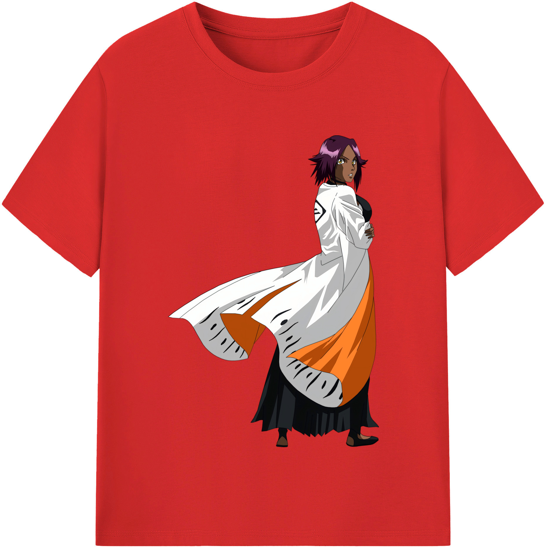 （画像用） ブリーチ 四楓院 夜一（しほういん よるいち） BLEACH Shihouin Yoruichi レディースカジュアルプリントTシャツ（綿100％）