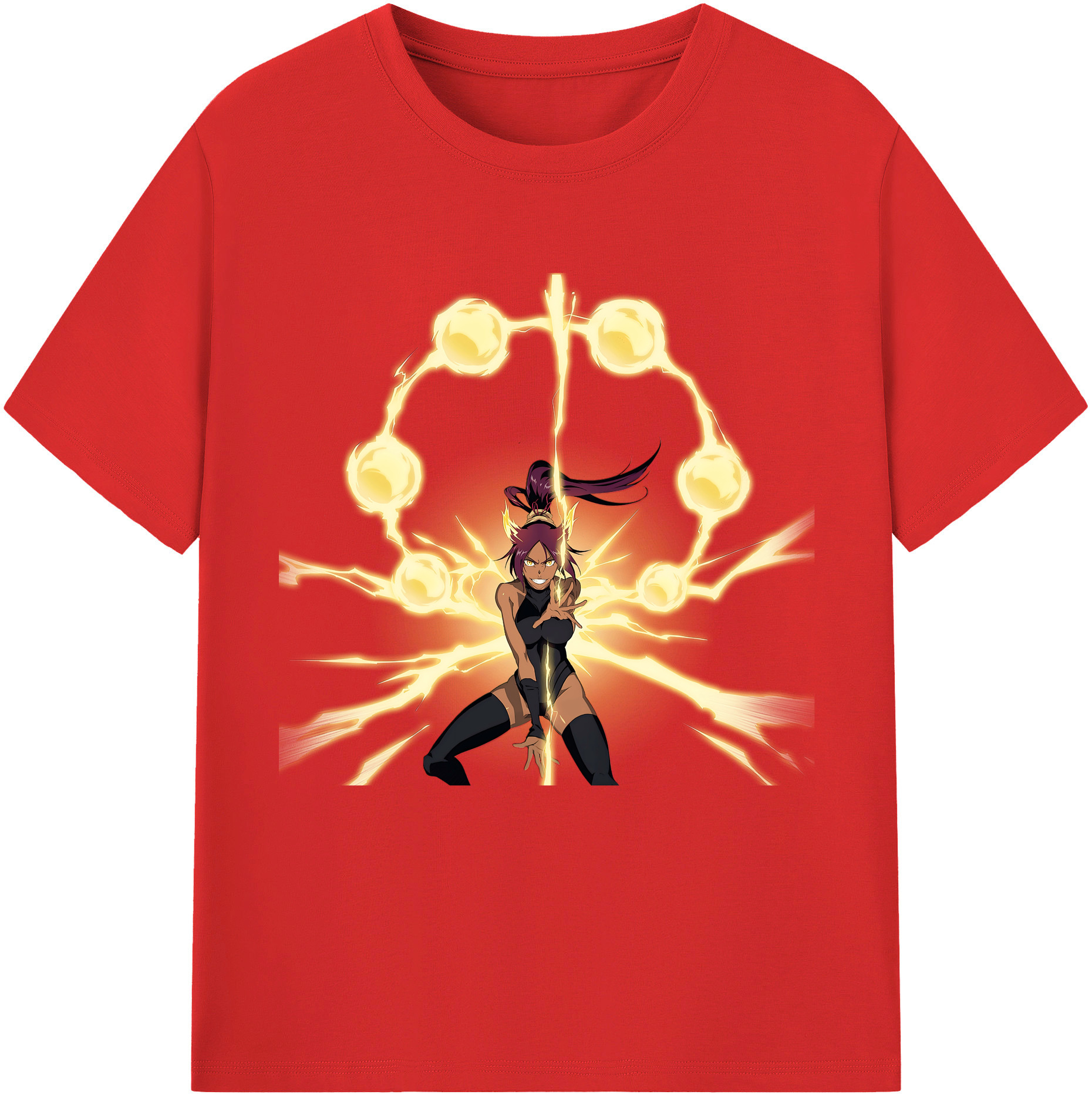 （画像用） ブリーチ 四楓院 夜一（しほういん よるいち） BLEACH Shihouin Yoruichi レディースカジュアルプリントTシャツ（綿100％）