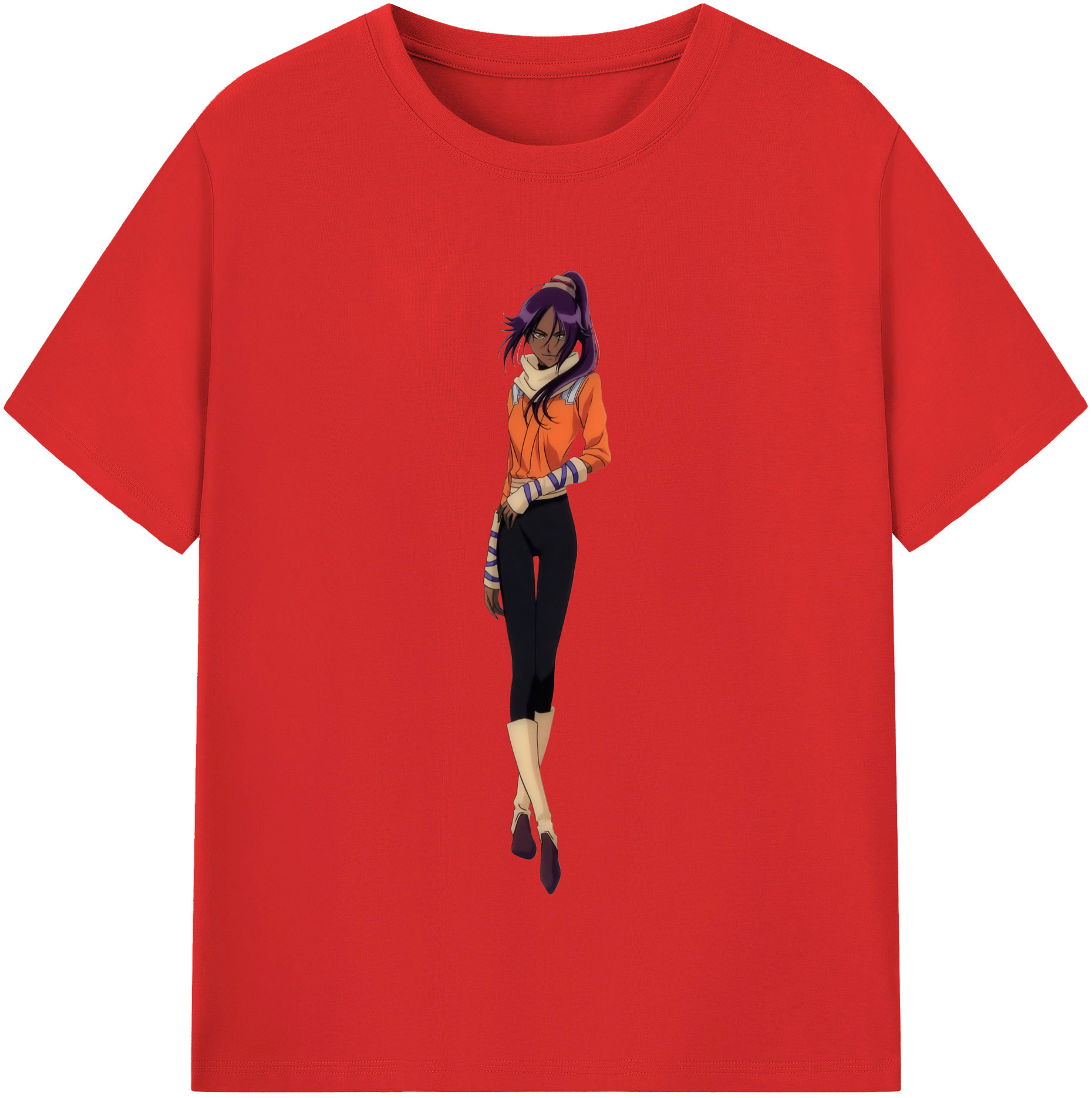 （画像用） ブリーチ 四楓院 夜一（しほういん よるいち） BLEACH Shihouin Yoruichi レディースカジュアルプリントTシャツ（綿100％）