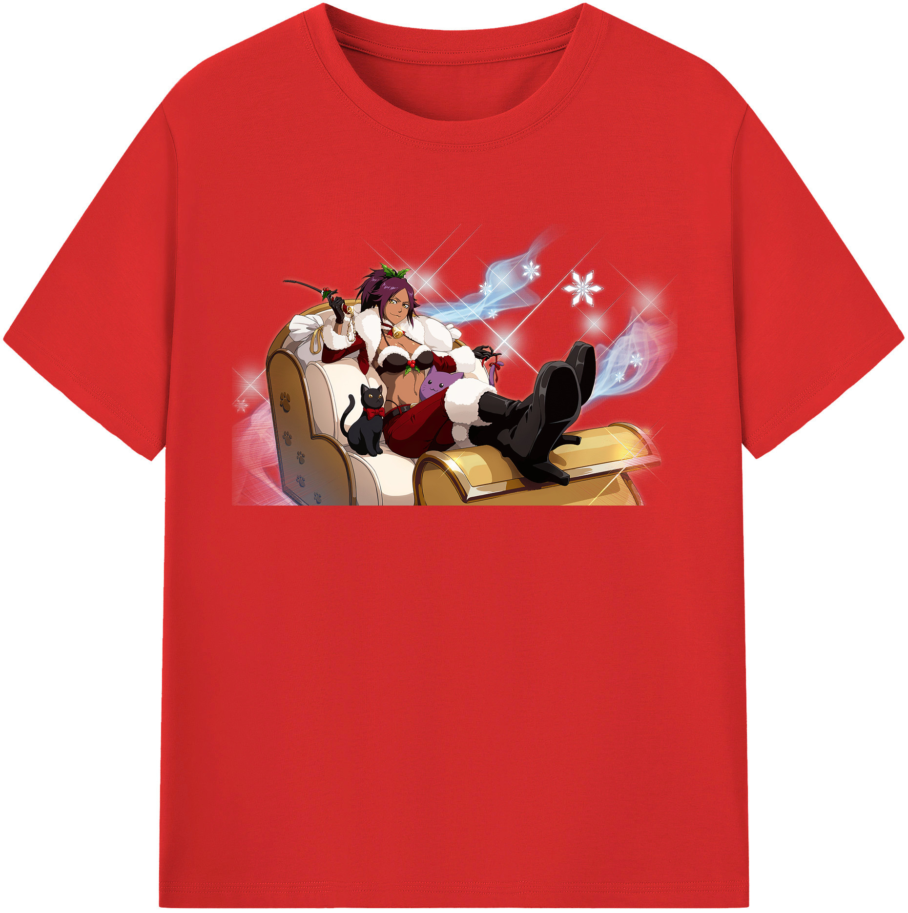 （画像用） ブリーチ 四楓院 夜一（しほういん よるいち） BLEACH Shihouin Yoruichi レディースカジュアルプリントTシャツ（綿100％）
