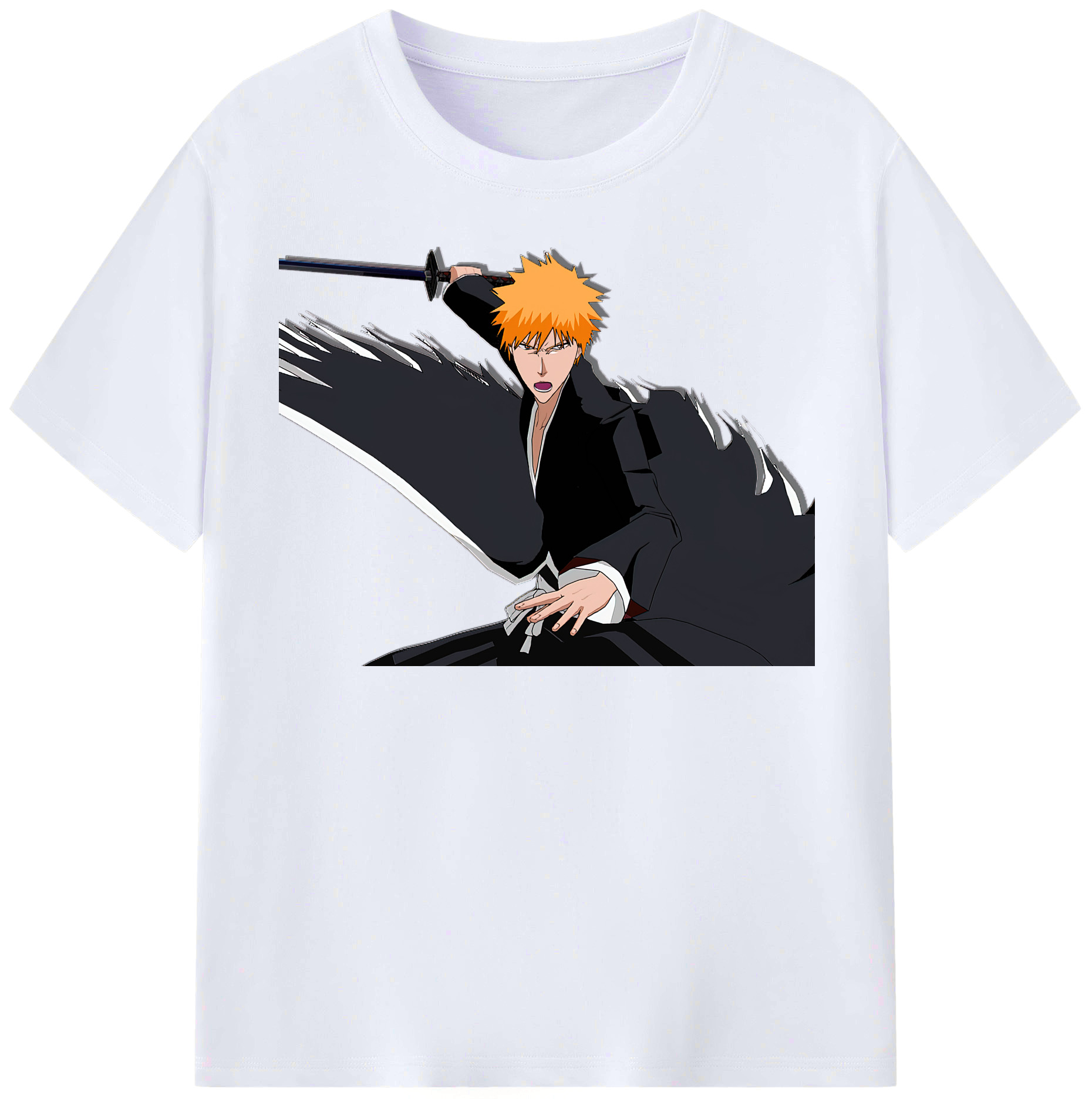 （画像用） ブリーチ 黒崎一護（くろさき いちご）BLEACH Kurosaki Ichigo レディースカジュアルプリントTシャツ（綿100％）