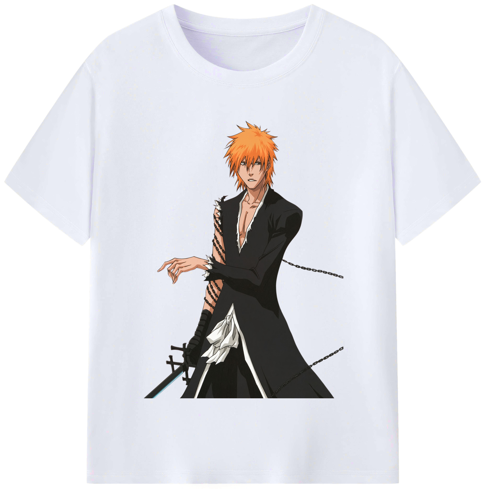 （画像用） ブリーチ 黒崎一護（くろさき いちご）BLEACH Kurosaki Ichigo レディースカジュアルプリントTシャツ（綿100％）