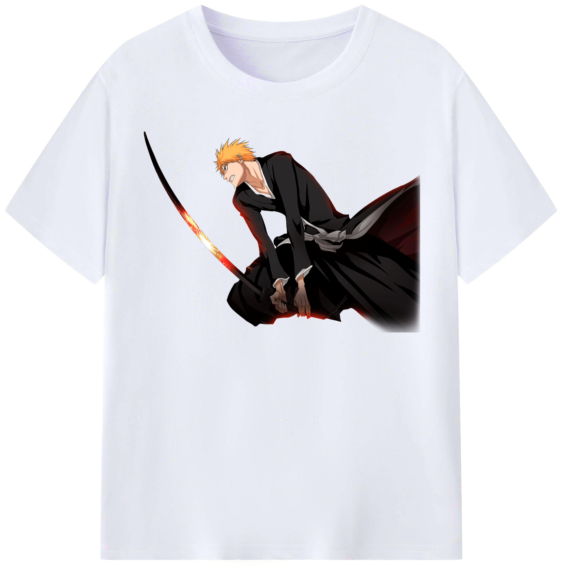 （画像用） ブリーチ 黒崎一護（くろさき いちご）BLEACH Kurosaki Ichigo レディースカジュアルプリントTシャツ（綿100％）