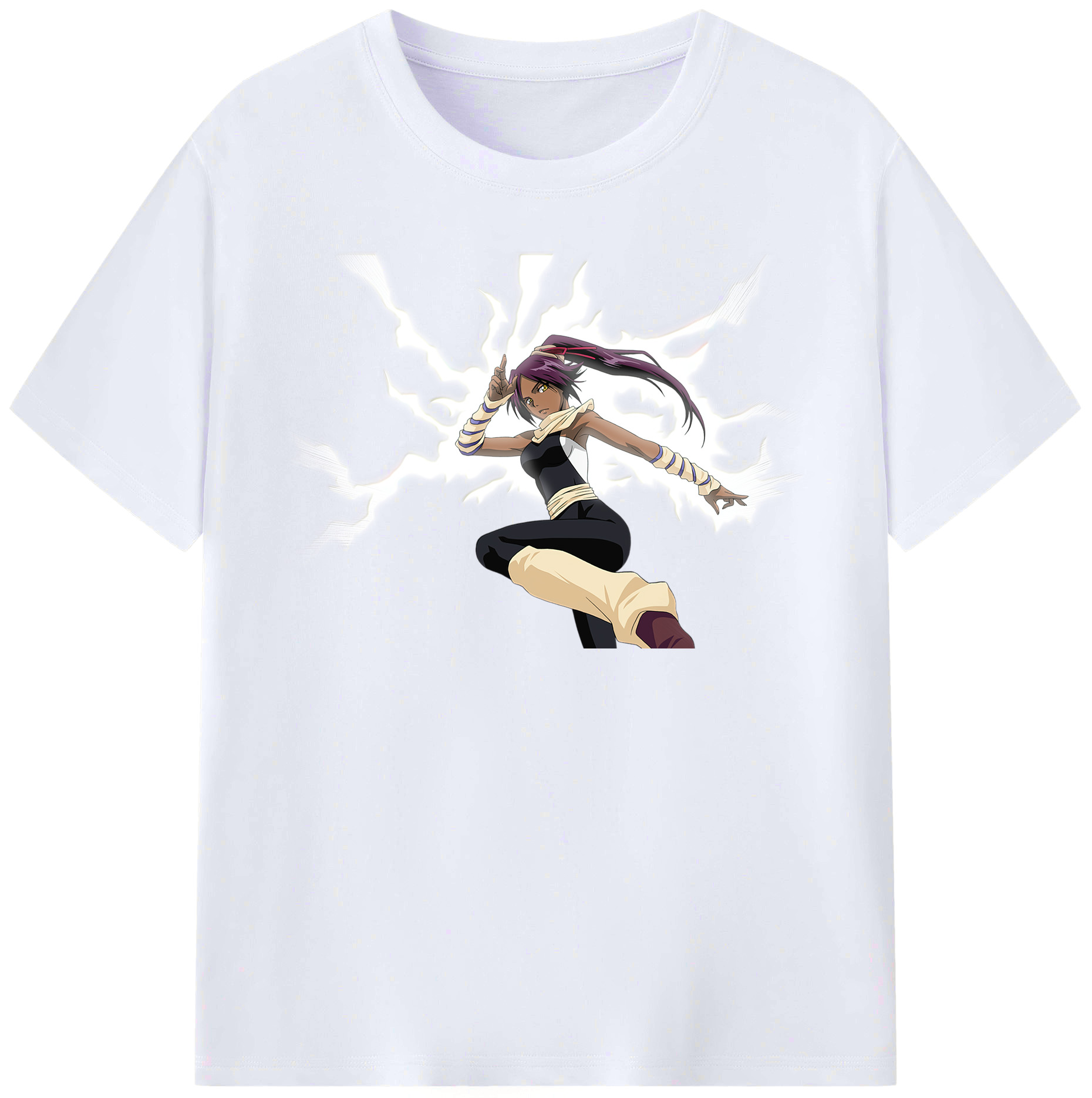 （画像用） ブリーチ 四楓院 夜一（しほういん よるいち） BLEACH Shihouin Yoruichi レディースカジュアルプリントTシャツ（綿100％）