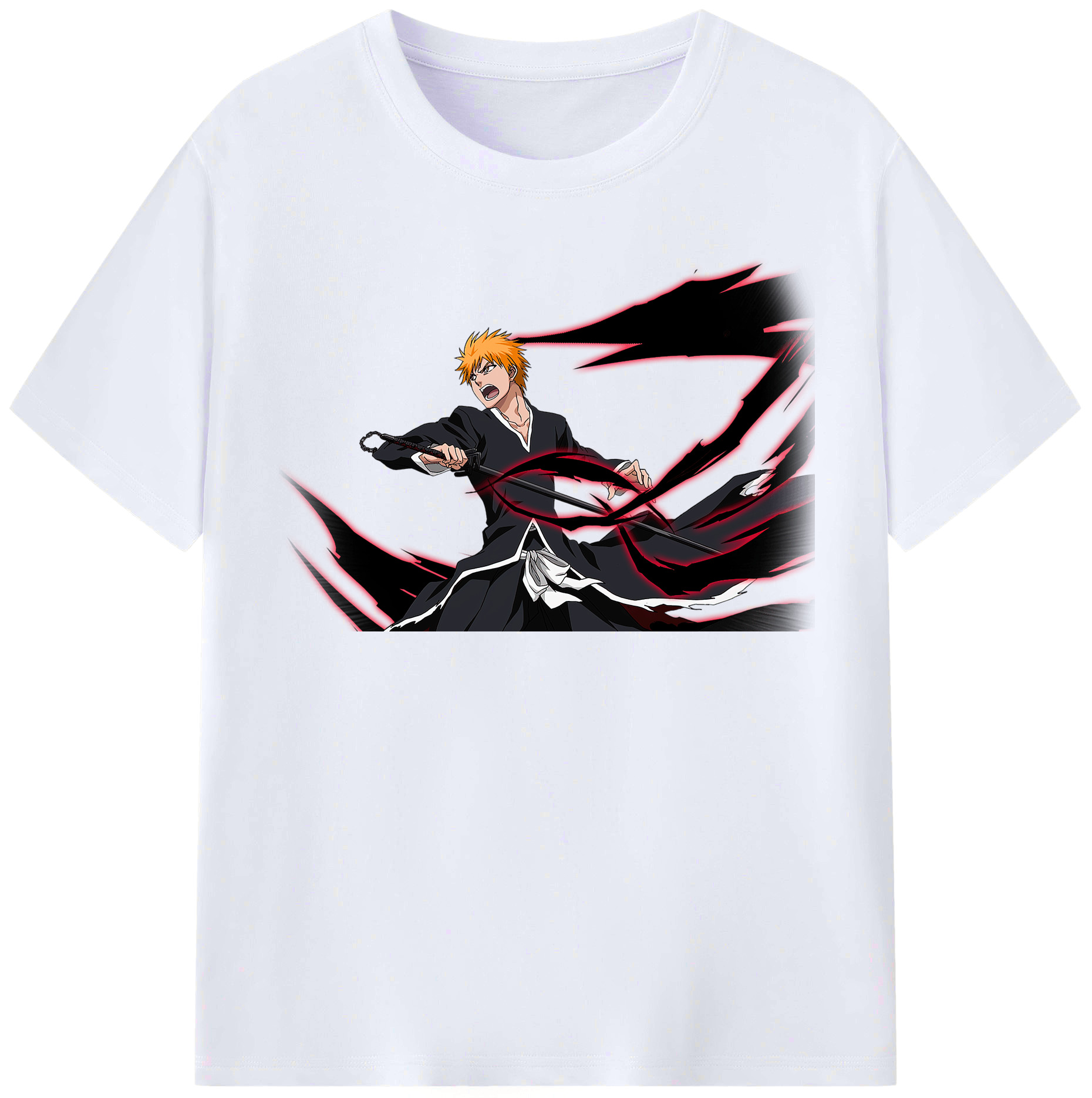 （画像用） ブリーチ 黒崎一護（くろさき いちご）BLEACH Kurosaki Ichigo レディースカジュアルプリントTシャツ（綿100％）
