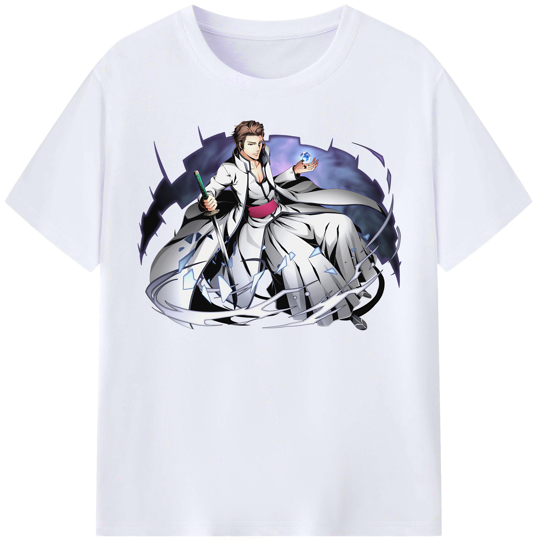 （画像用） ブリーチ 藍染 惣右介（あいぜん そうすけ） BLEACH Aizen Sousuke レディースカジュアルプリントTシャツ（綿100％）