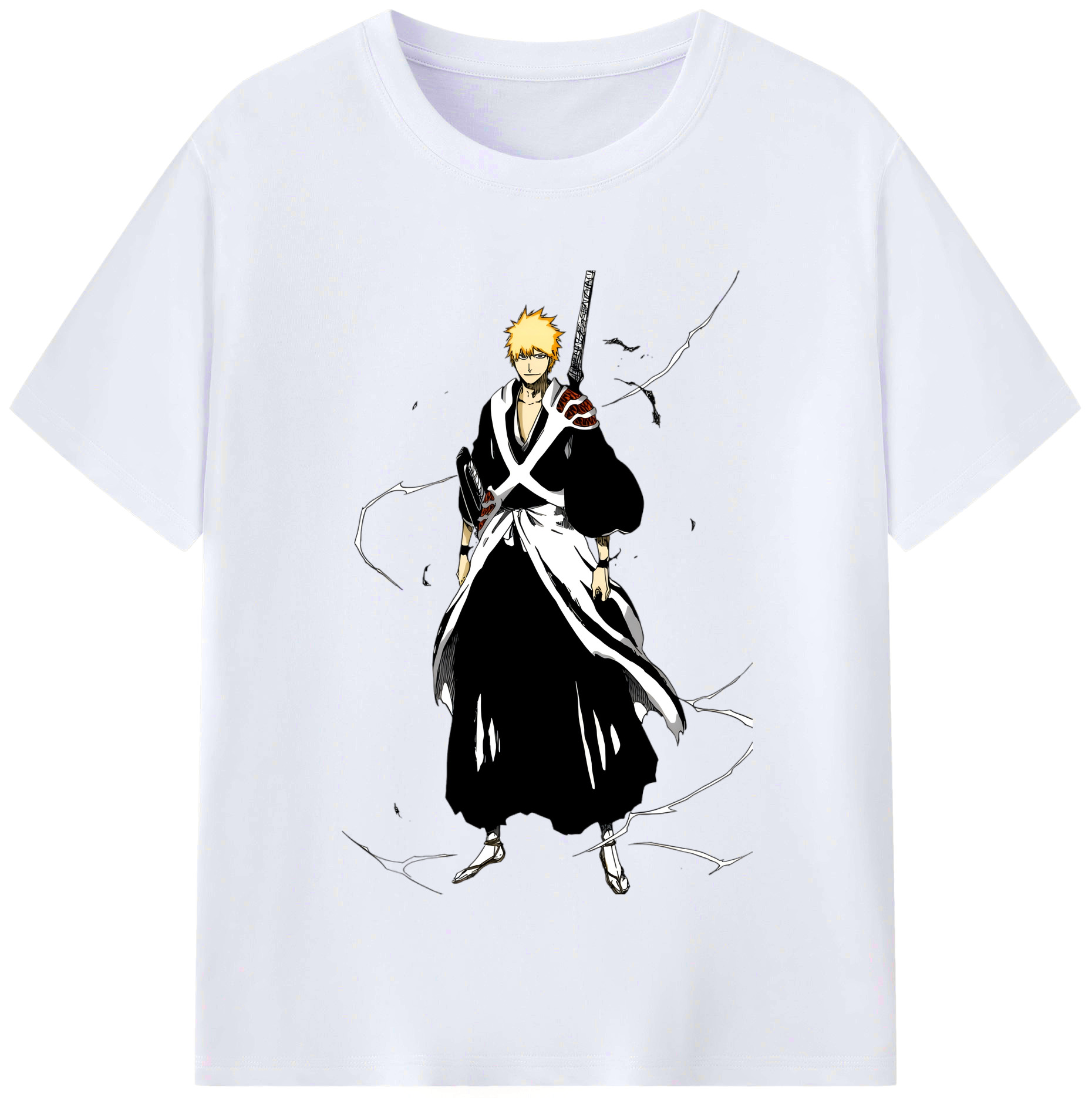 （画像用） ブリーチ 黒崎一護（くろさき いちご）BLEACH Kurosaki Ichigo レディースカジュアルプリントTシャツ（綿100％）