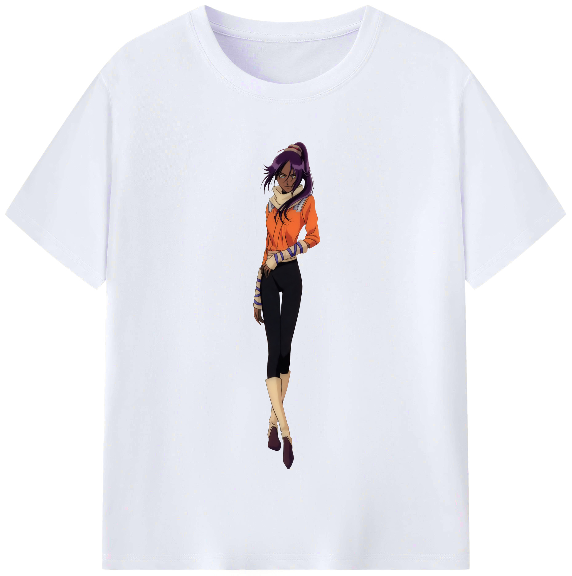 （画像用） ブリーチ 四楓院 夜一（しほういん よるいち） BLEACH Shihouin Yoruichi レディースカジュアルプリントTシャツ（綿100％）