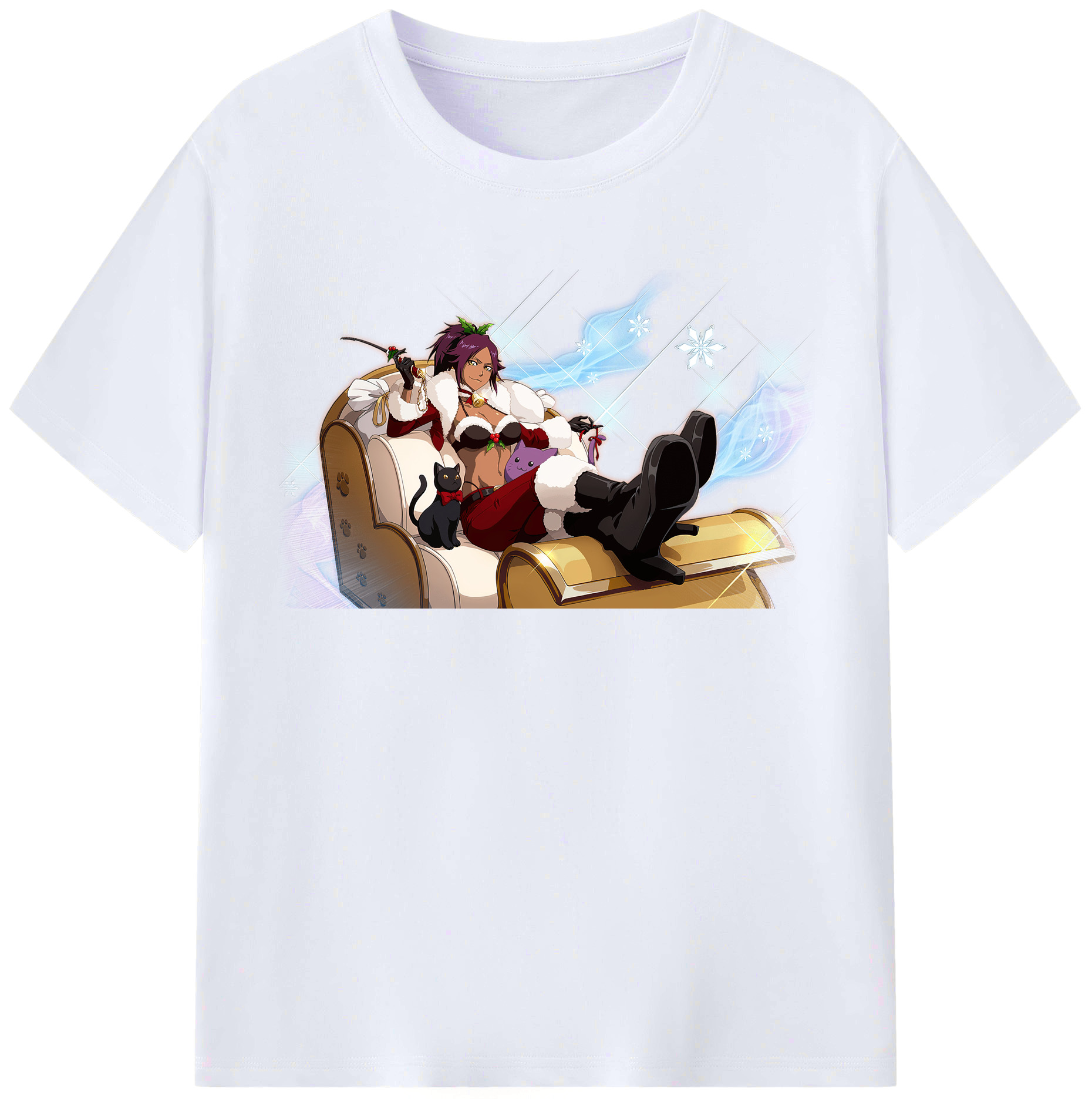 （画像用） ブリーチ 四楓院 夜一（しほういん よるいち） BLEACH Shihouin Yoruichi レディースカジュアルプリントTシャツ（綿100％）