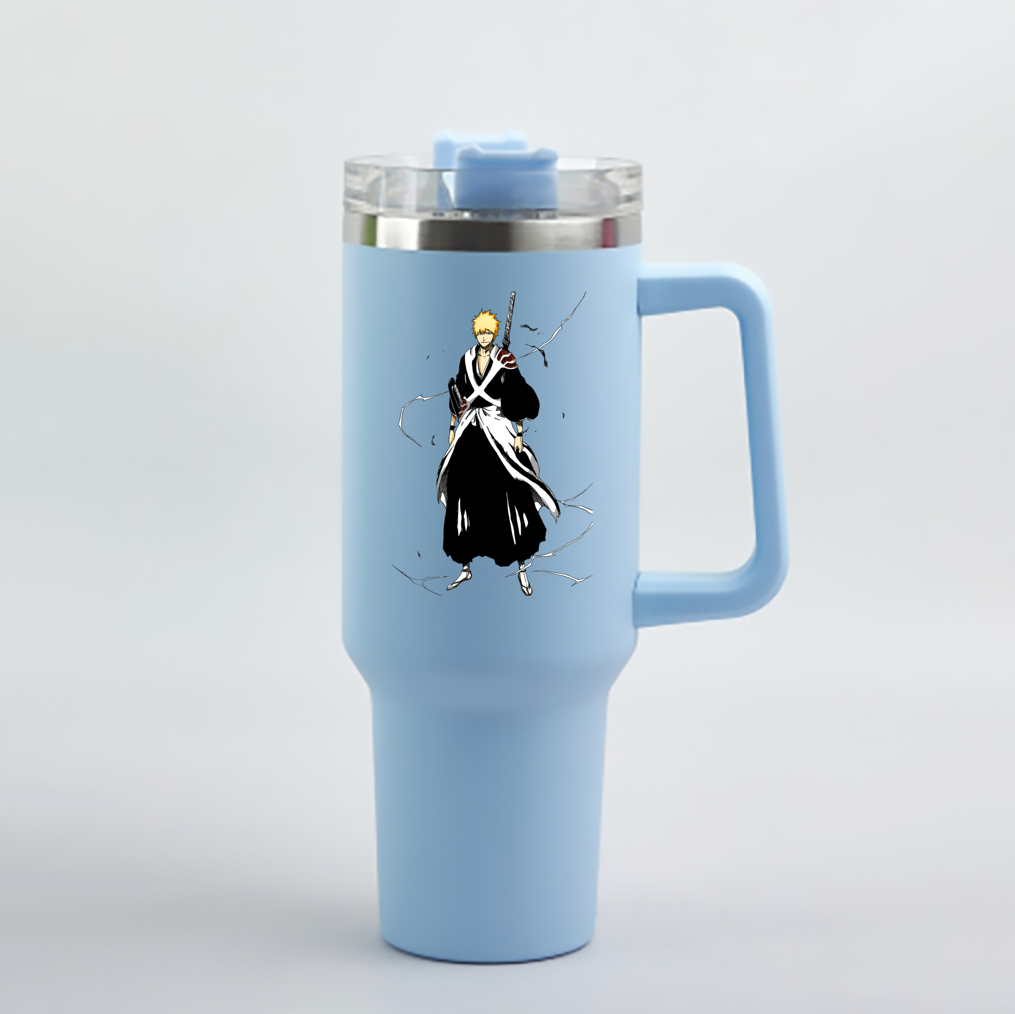 （画像用） ブリーチ 黒崎一護（くろさき いちご）BLEACH Kurosaki Ichigo 1200mL車用タンブラー - クリスタルステッカー（プラスチックストロー付き）