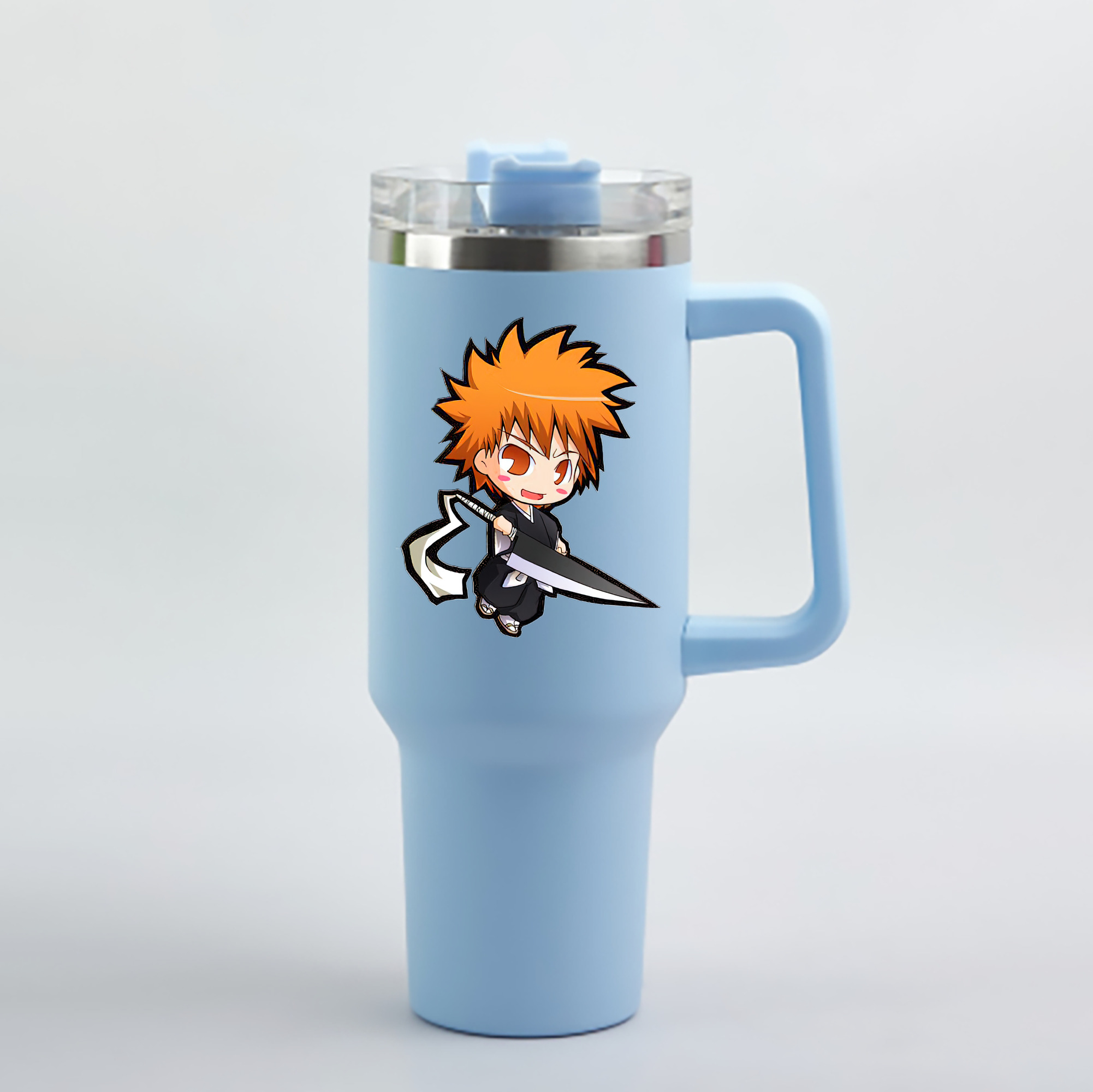 （画像用） ブリーチ 黒崎一護（くろさき いちご）BLEACH Kurosaki Ichigo 1200mL車用タンブラー - クリスタルステッカー（プラスチックストロー付き）
