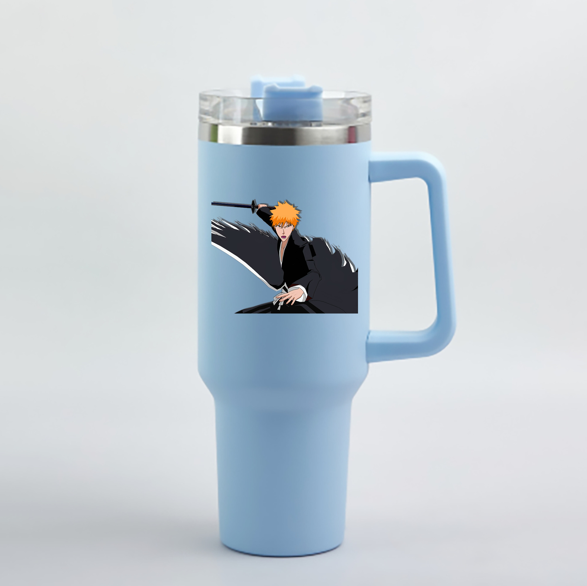 （画像用） ブリーチ 黒崎一護（くろさき いちご）BLEACH Kurosaki Ichigo 1200mL車用タンブラー - クリスタルステッカー（プラスチックストロー付き）