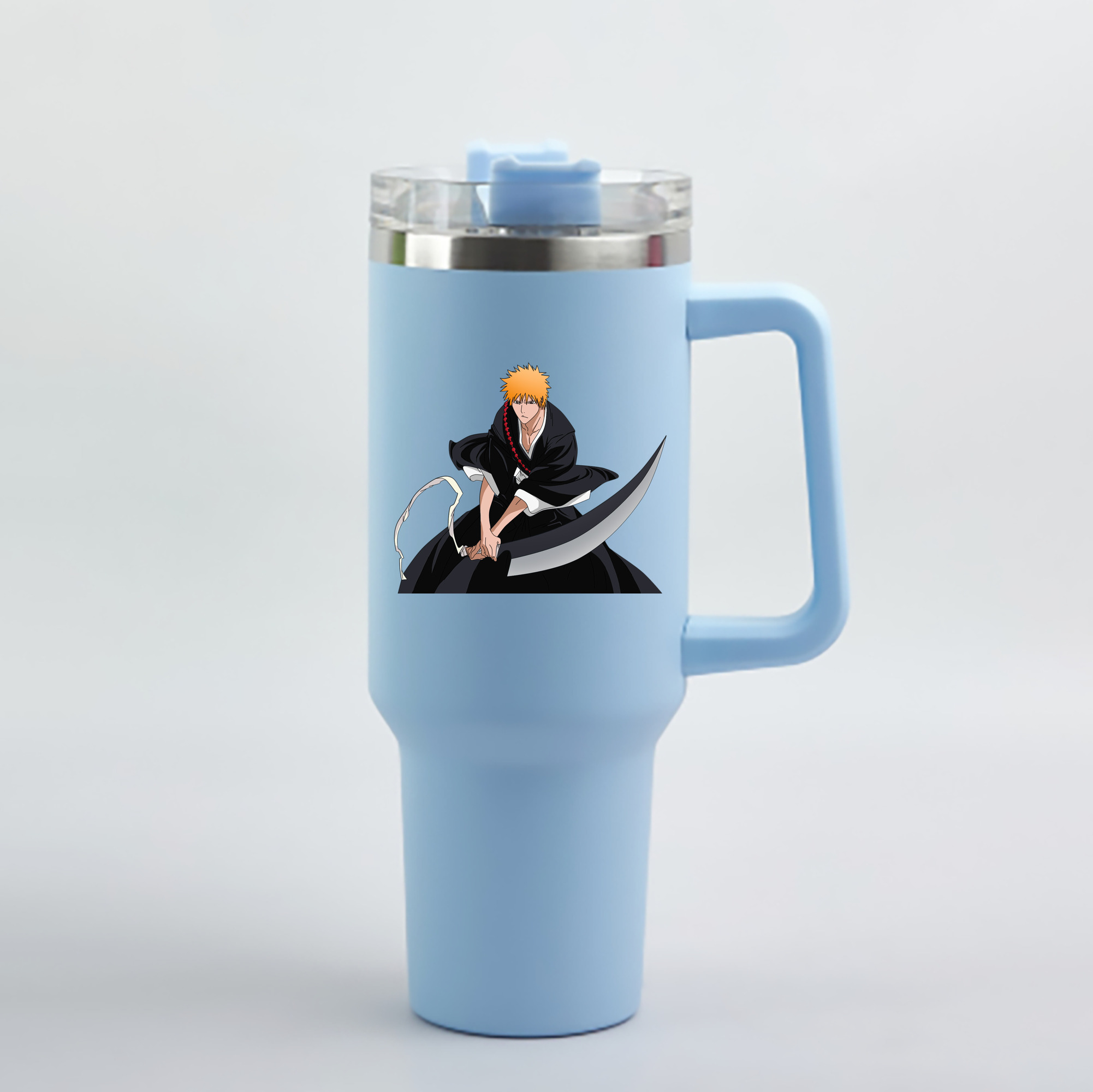 （画像用） ブリーチ 黒崎一護（くろさき いちご）BLEACH Kurosaki Ichigo 1200mL車用タンブラー - クリスタルステッカー（プラスチックストロー付き）