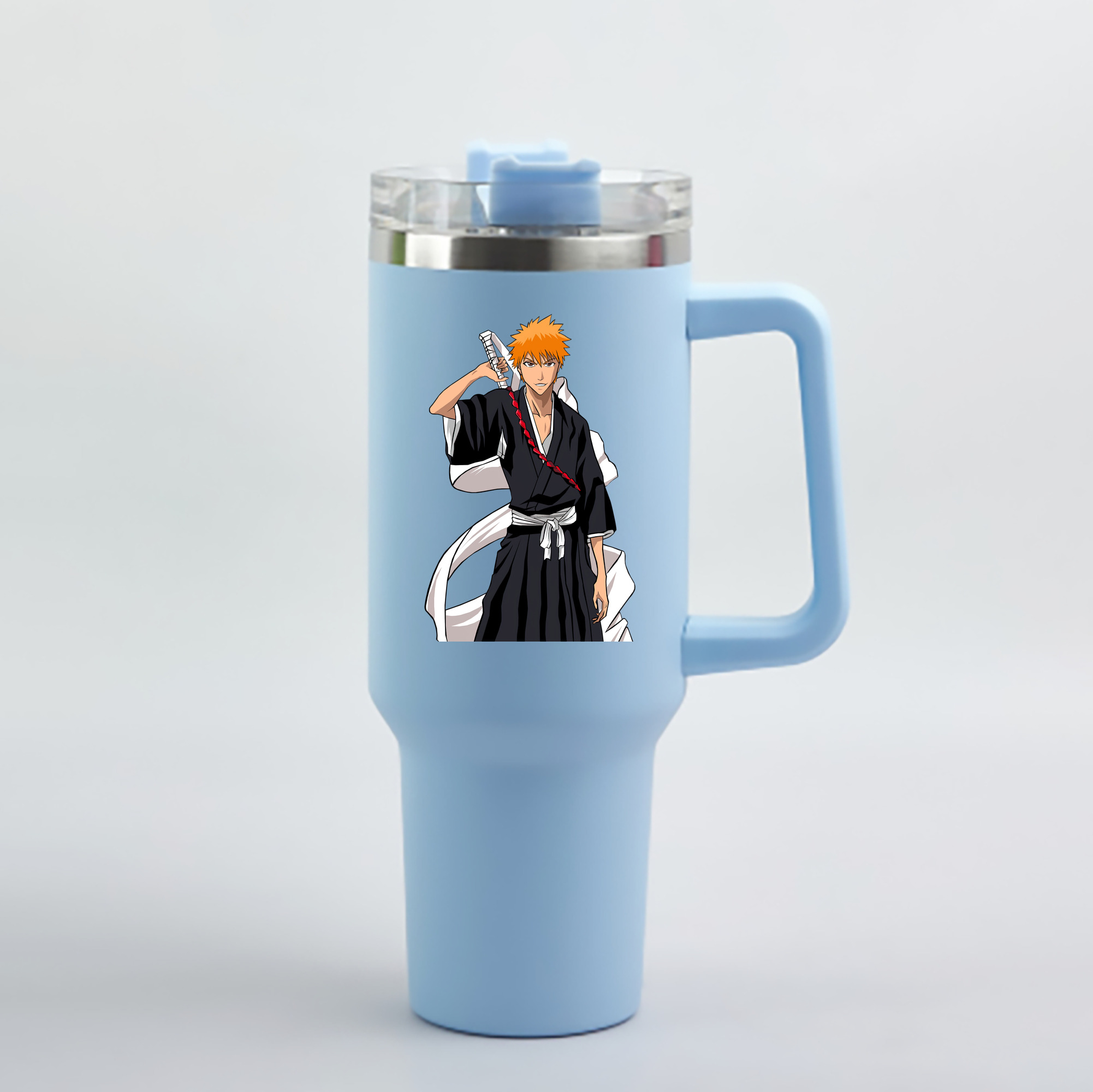 （画像用） ブリーチ 黒崎一護（くろさき いちご）BLEACH Kurosaki Ichigo 1200mL車用タンブラー - クリスタルステッカー（プラスチックストロー付き）
