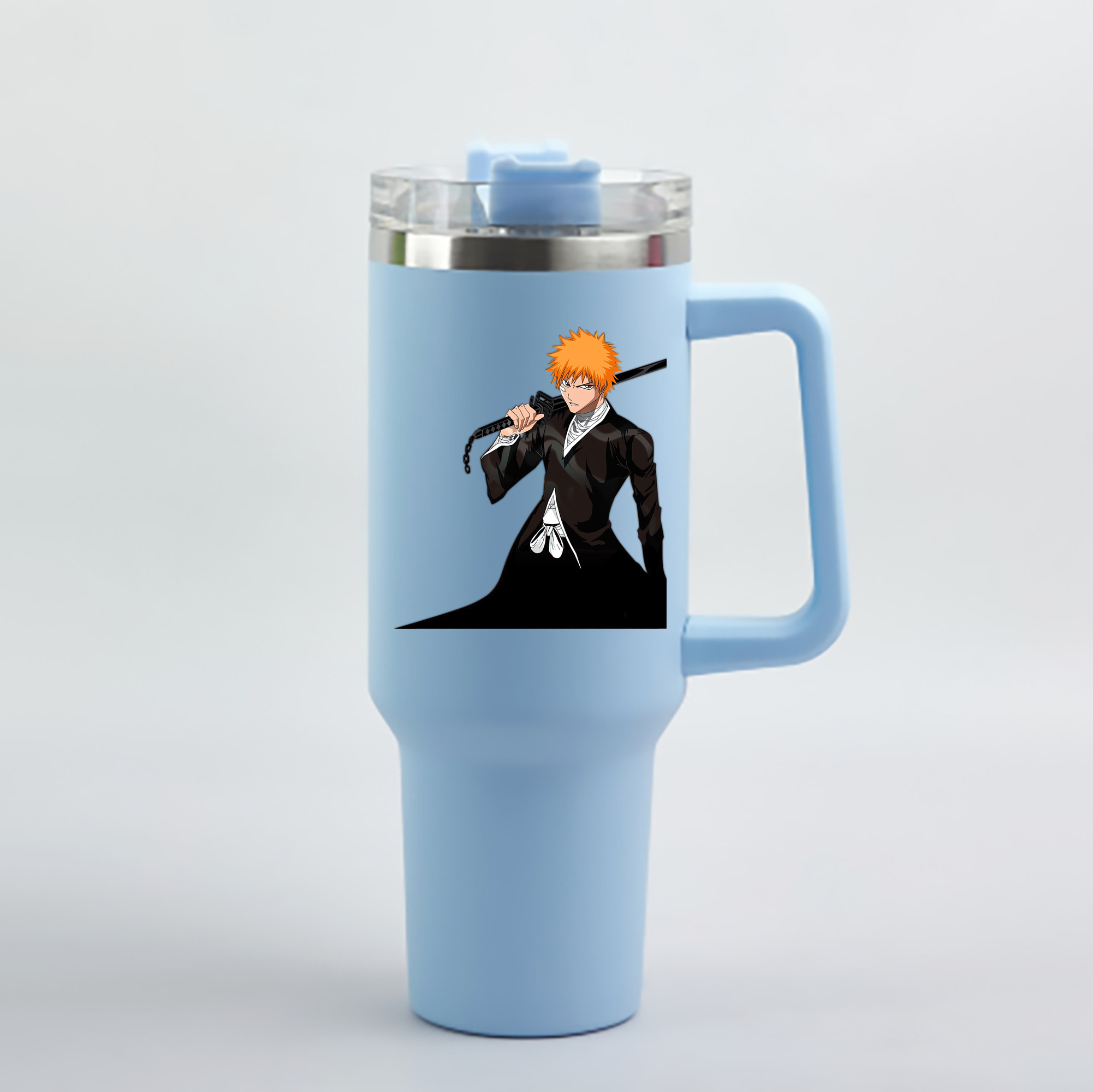 （画像用） ブリーチ 黒崎一護（くろさき いちご）BLEACH Kurosaki Ichigo 1200mL車用タンブラー - クリスタルステッカー（プラスチックストロー付き）