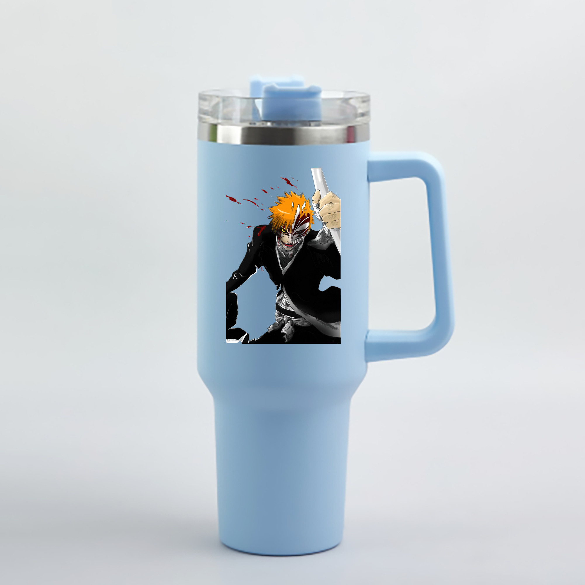 （画像用） ブリーチ 黒崎一護（くろさき いちご）BLEACH Kurosaki Ichigo 1200mL車用タンブラー - クリスタルステッカー（プラスチックストロー付き）