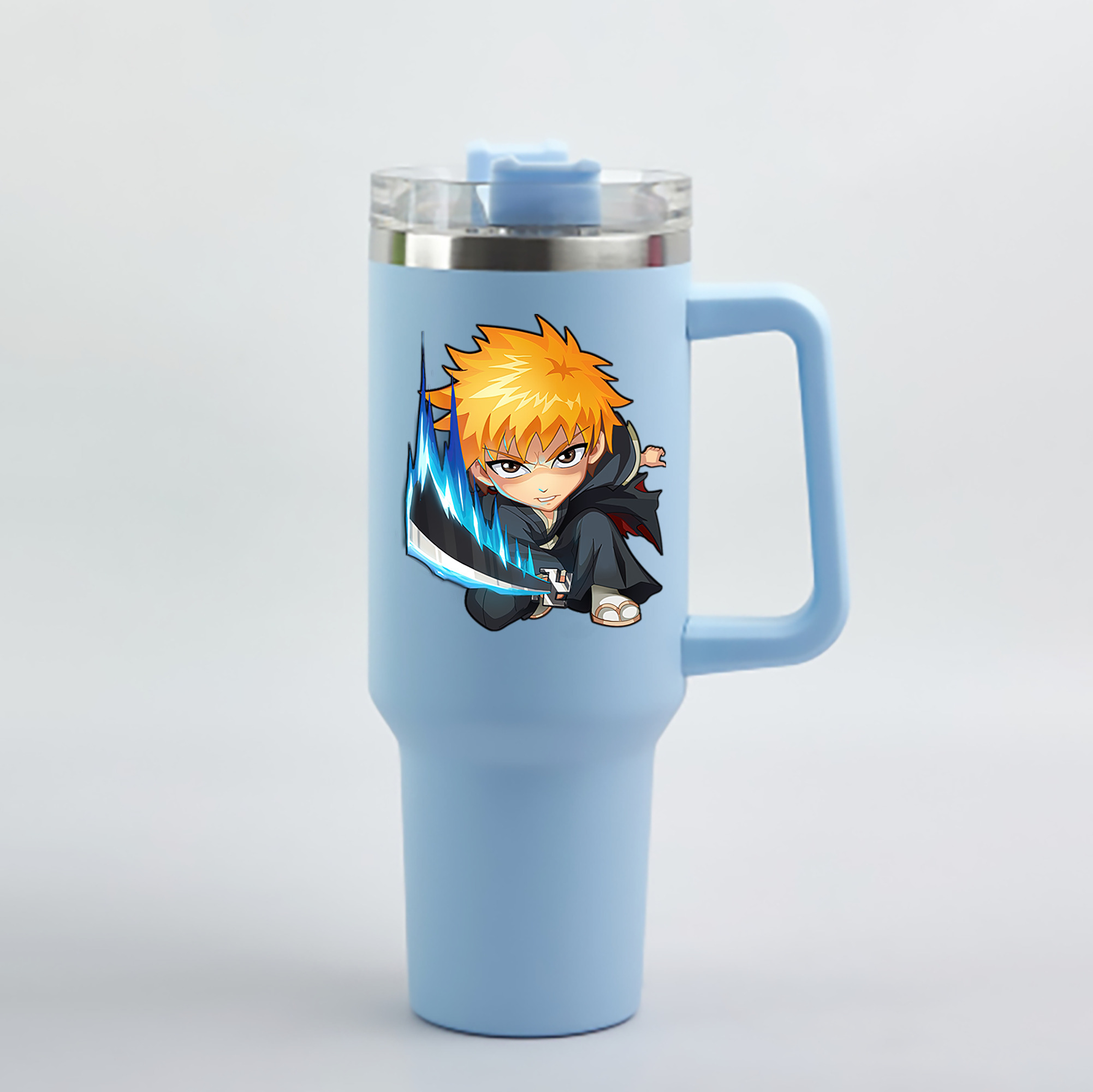 （画像用） ブリーチ 黒崎一護（くろさき いちご）BLEACH Kurosaki Ichigo 1200mL車用タンブラー - クリスタルステッカー（プラスチックストロー付き）