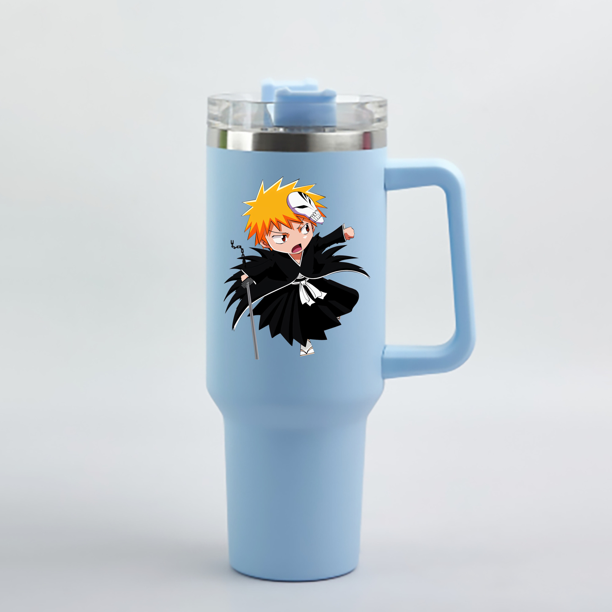 （画像用） ブリーチ 黒崎一護（くろさき いちご）BLEACH Kurosaki Ichigo 1200mL車用タンブラー - クリスタルステッカー（プラスチックストロー付き）