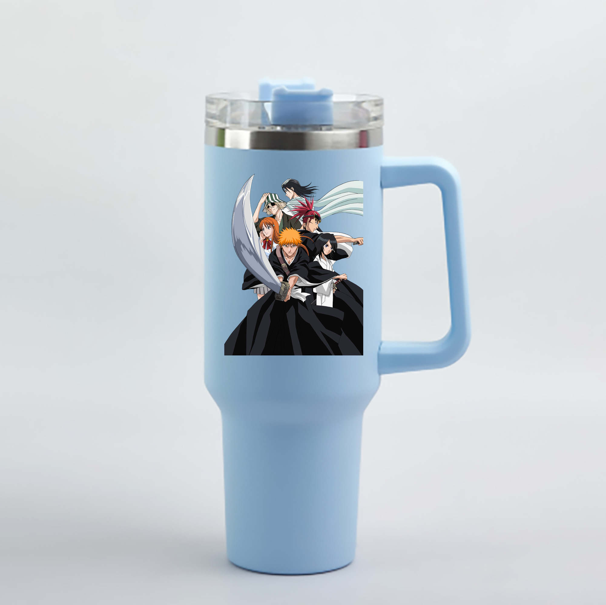 （画像用） ブリーチ 黒崎一護（くろさき いちご）BLEACH Kurosaki Ichigo 1200mL車用タンブラー - クリスタルステッカー（プラスチックストロー付き）