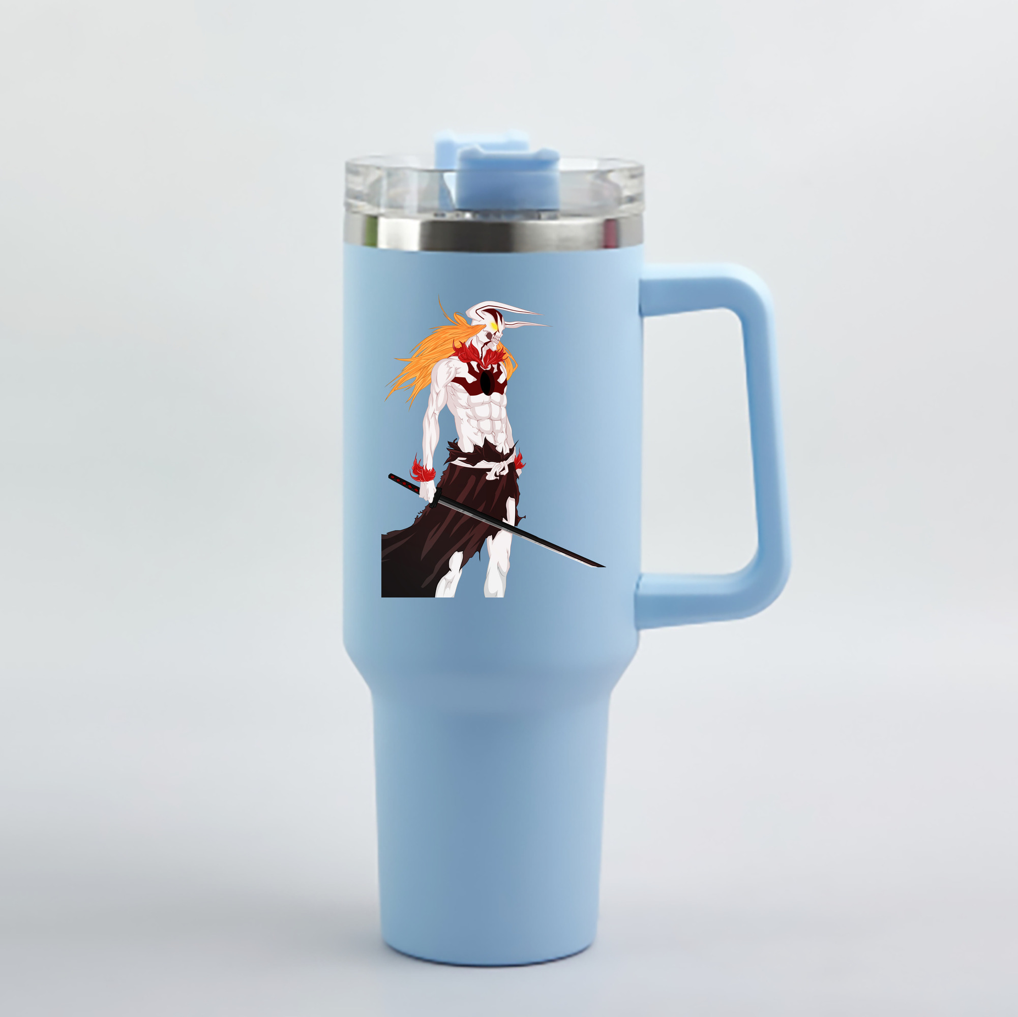（画像用） ブリーチ 黒崎一護（くろさき いちご）BLEACH Kurosaki Ichigo 1200mL車用タンブラー - クリスタルステッカー（プラスチックストロー付き）