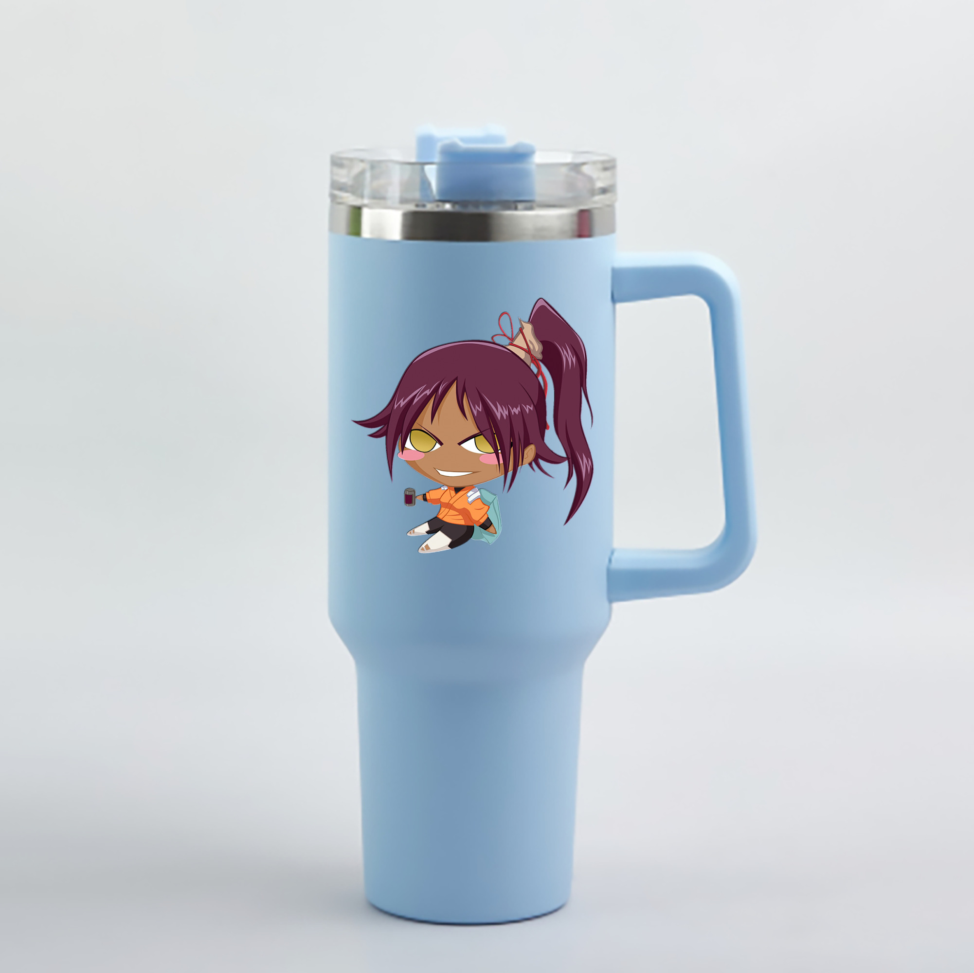 （画像用） ブリーチ 四楓院 夜一（しほういん よるいち） BLEACH Shihouin Yoruichi 1200mL車用タンブラー - クリスタルステッカー（プラスチックストロー付き）