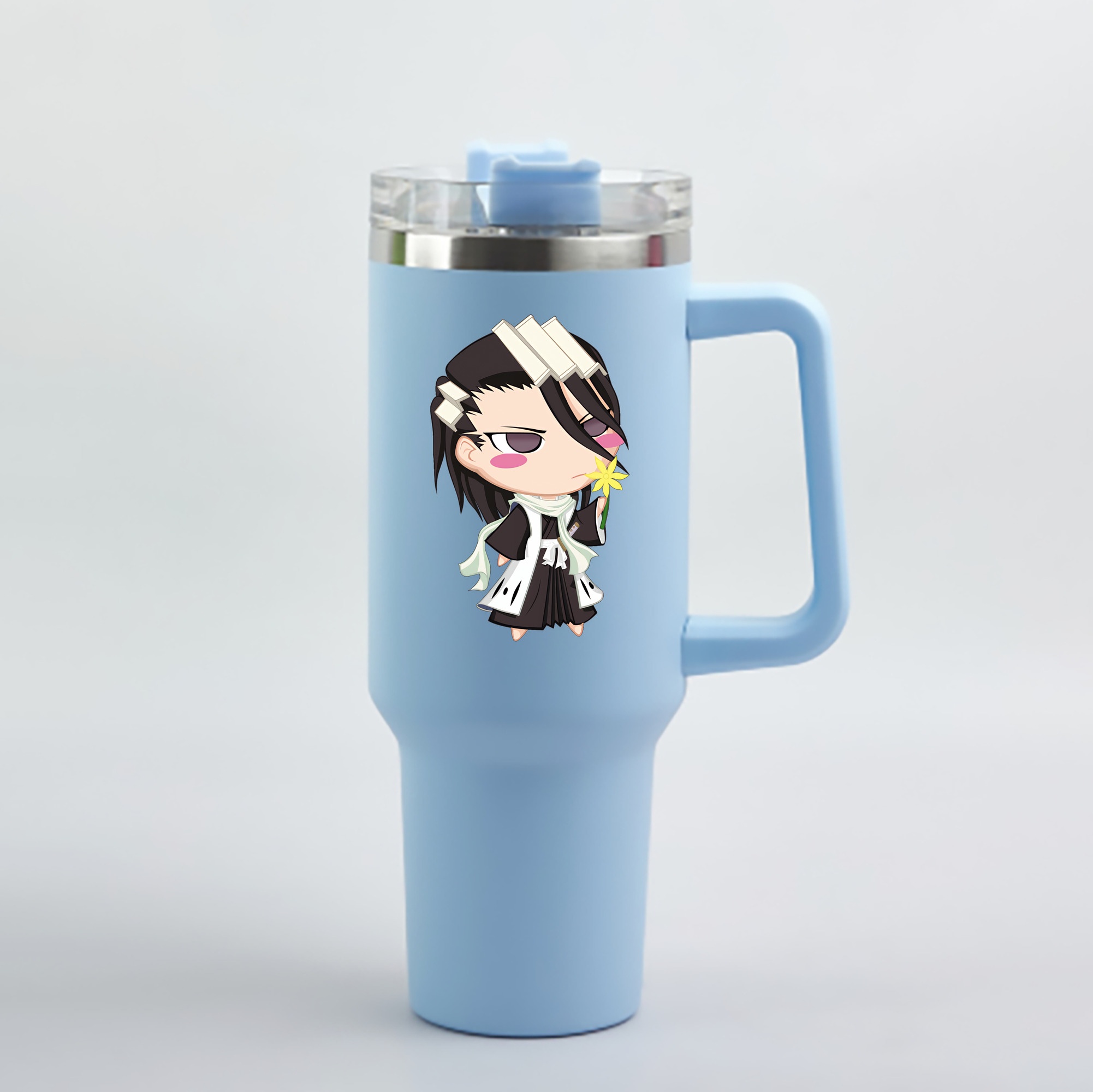 （画像用） ブリーチ くちき びゃくや BLEACH Kuchiki Byakuya 1200mL車用タンブラー - クリスタルステッカー（プラスチックストロー付き）