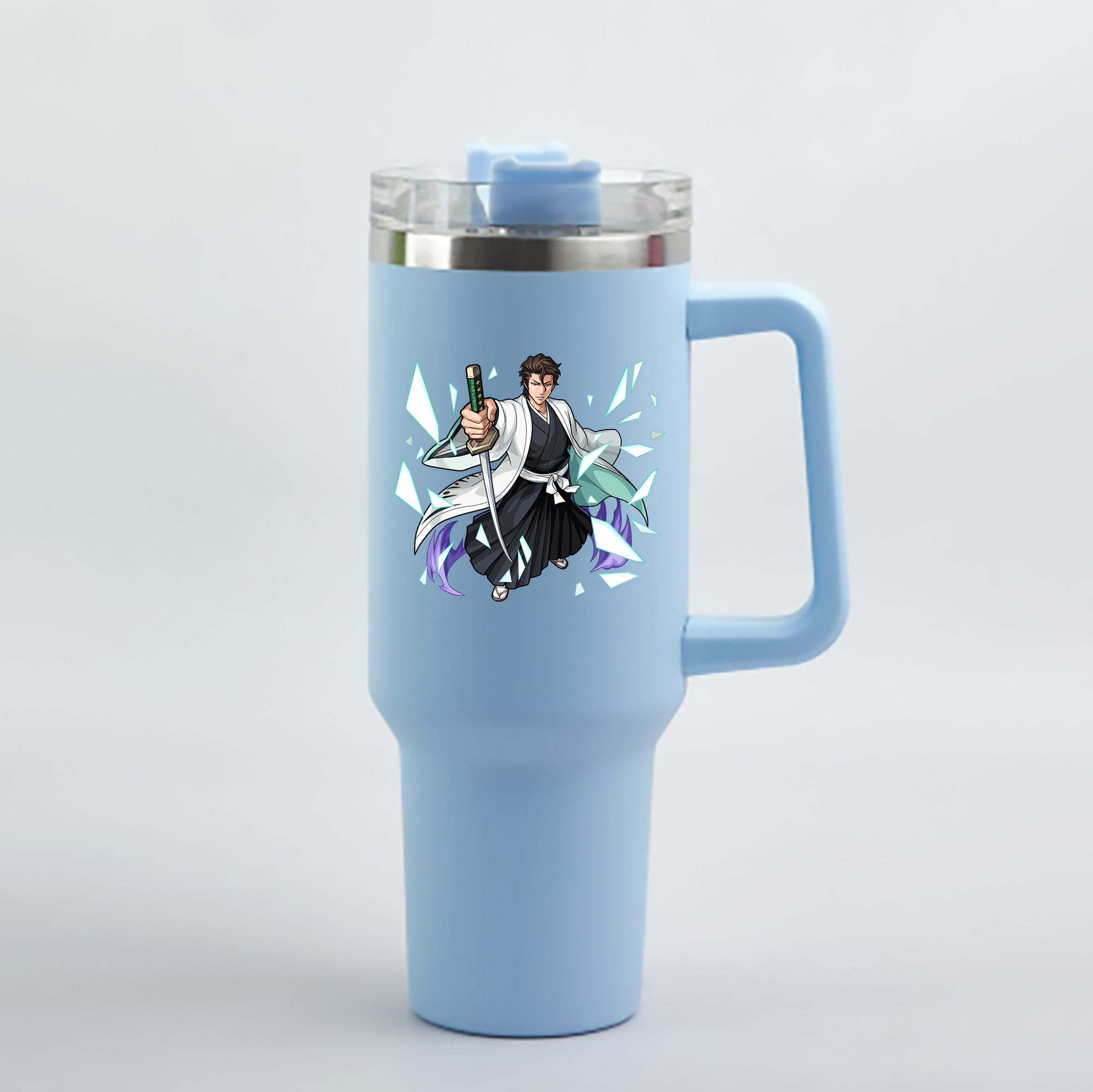 （画像用） ブリーチ 藍染 惣右介（あいぜん そうすけ） BLEACH Aizen Sousuke 1200mL車用タンブラー - クリスタルステッカー（プラスチックストロー付き）