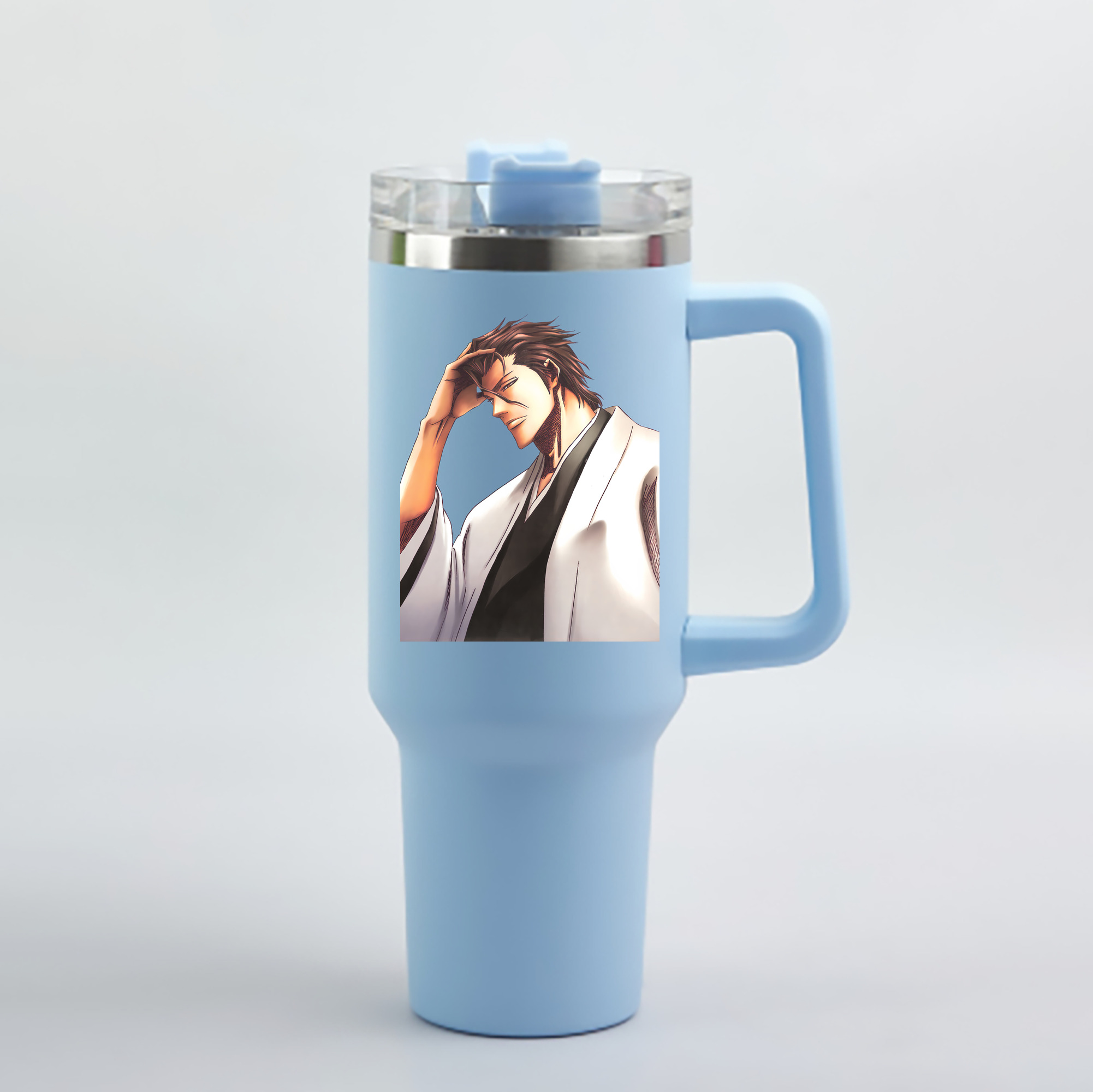 （画像用） ブリーチ 藍染 惣右介（あいぜん そうすけ） BLEACH Aizen Sousuke 1200mL車用タンブラー - クリスタルステッカー（プラスチックストロー付き）