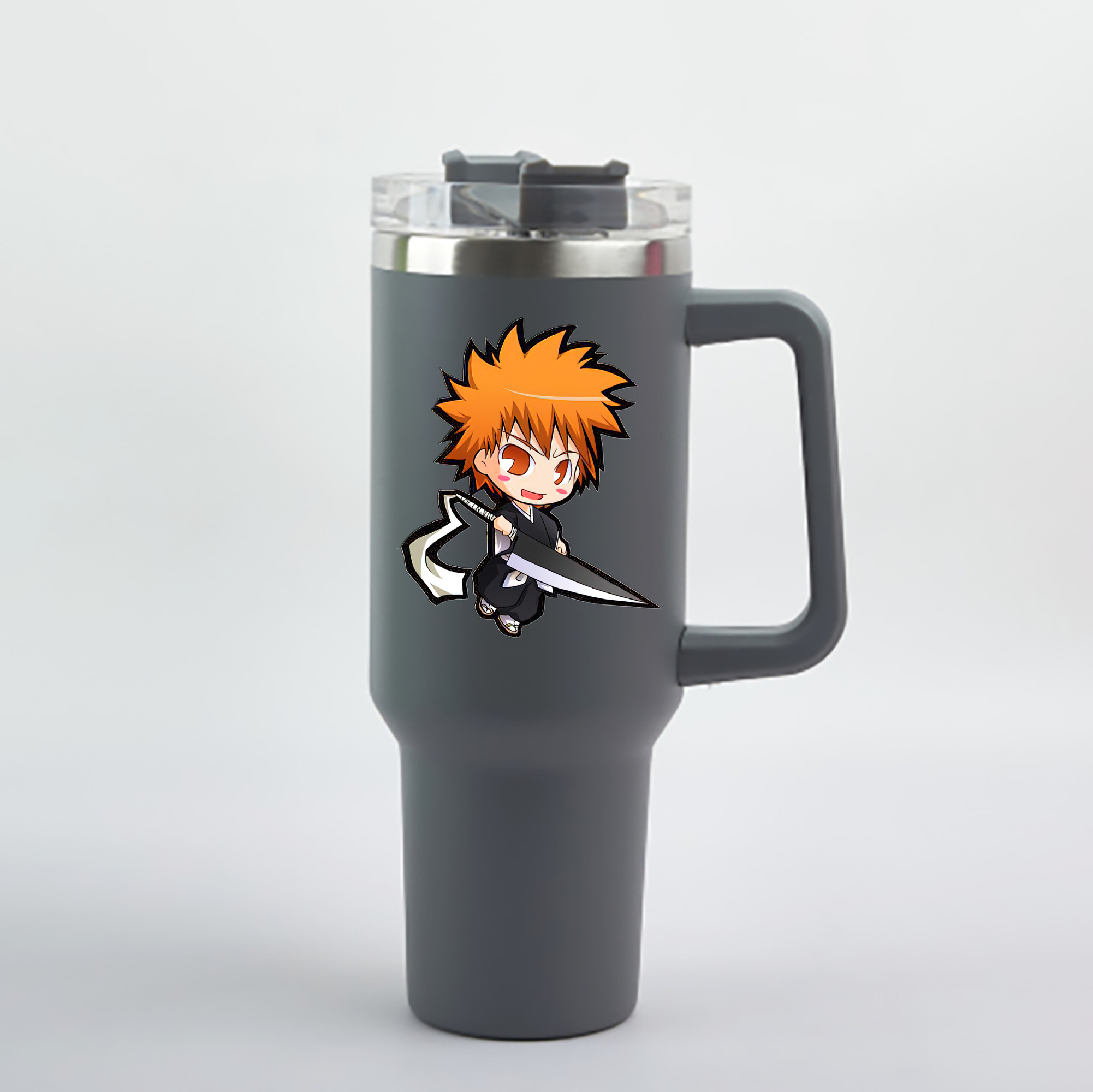 （画像用） ブリーチ 黒崎一護（くろさき いちご）BLEACH Kurosaki Ichigo 1200mL車用タンブラー - クリスタルステッカー（プラスチックストロー付き）