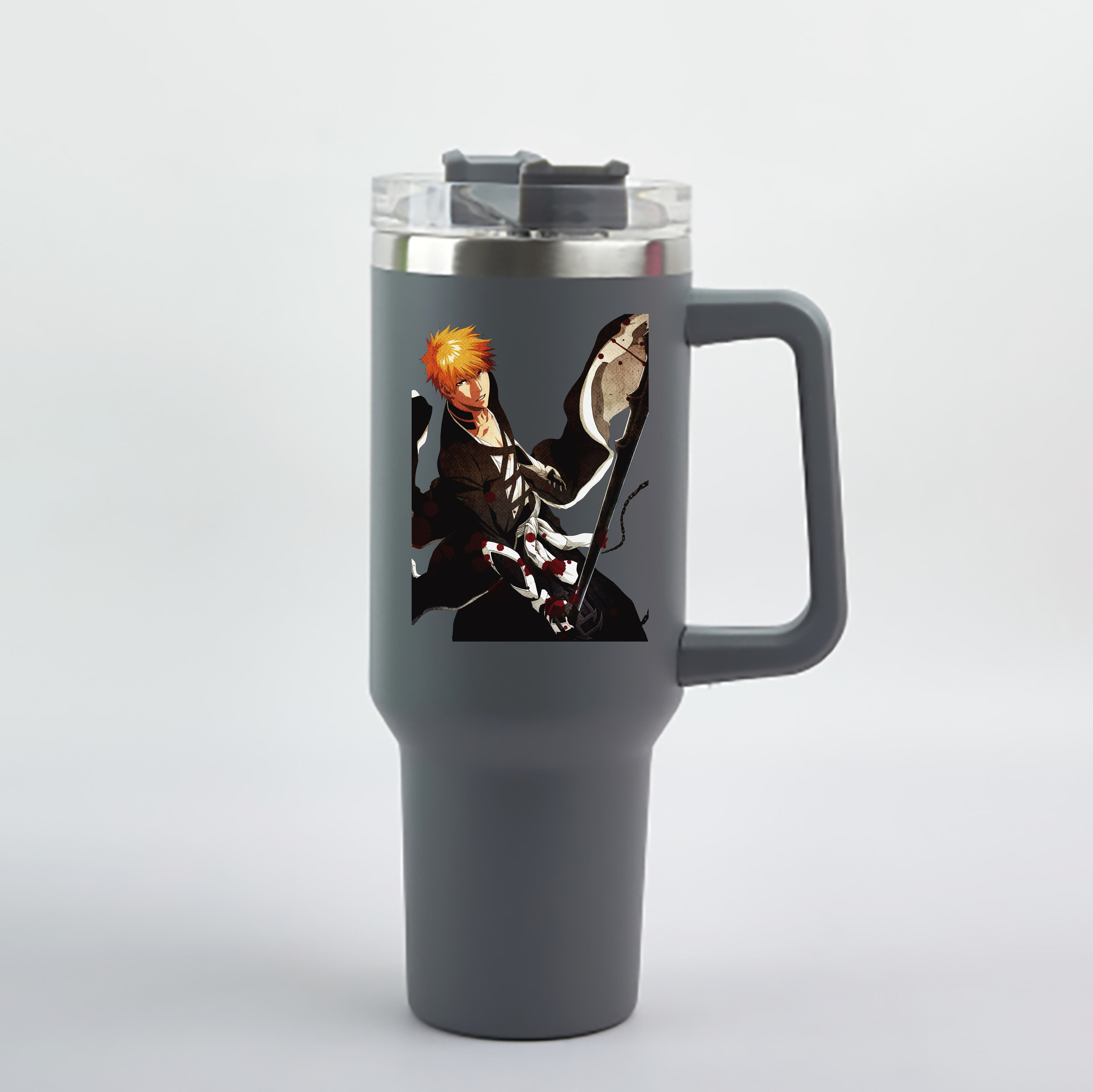（画像用） ブリーチ 黒崎一護（くろさき いちご）BLEACH Kurosaki Ichigo 1200mL車用タンブラー - クリスタルステッカー（プラスチックストロー付き）