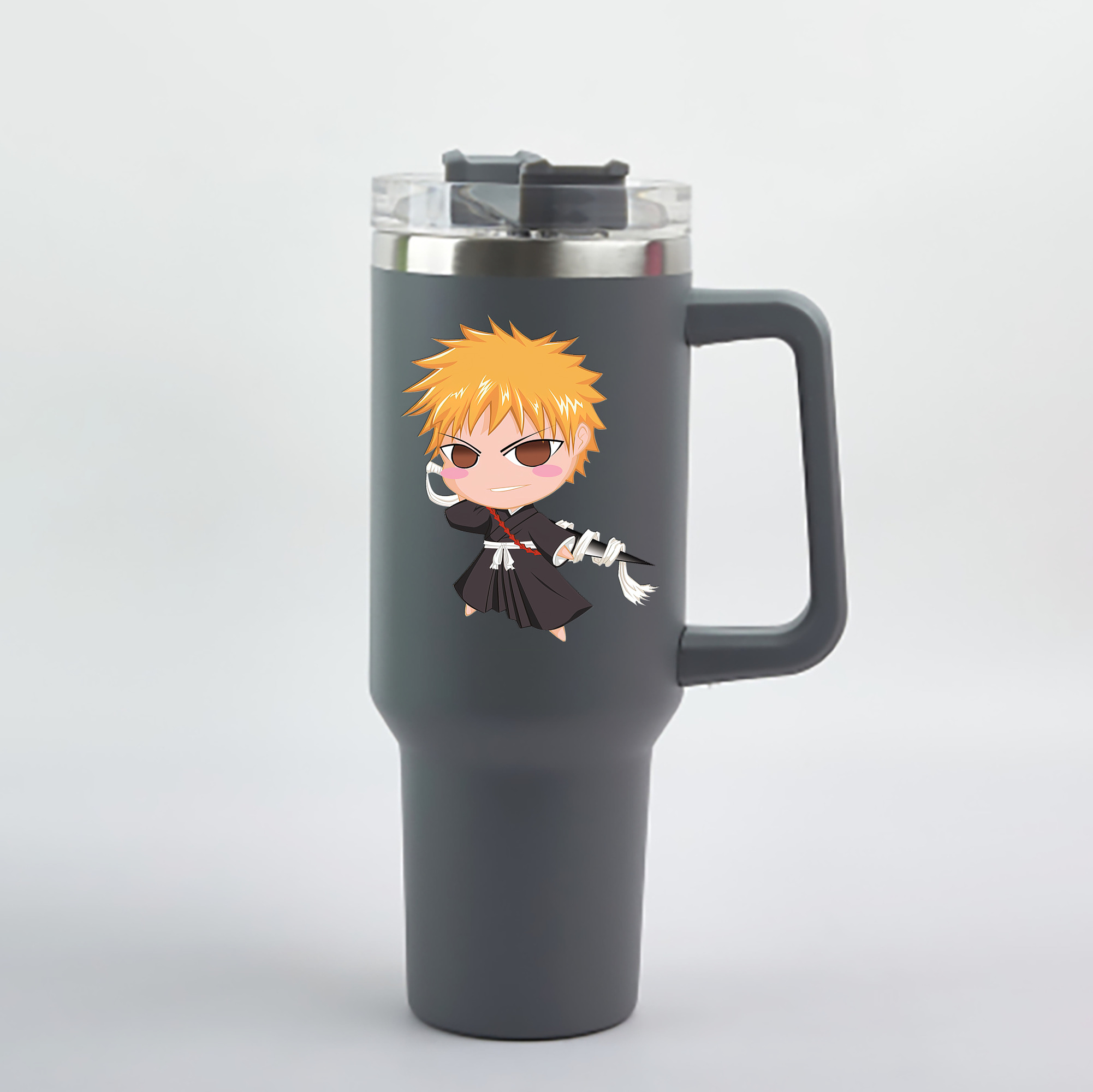 （画像用） ブリーチ 黒崎一護（くろさき いちご）BLEACH Kurosaki Ichigo 1200mL車用タンブラー - クリスタルステッカー（プラスチックストロー付き）