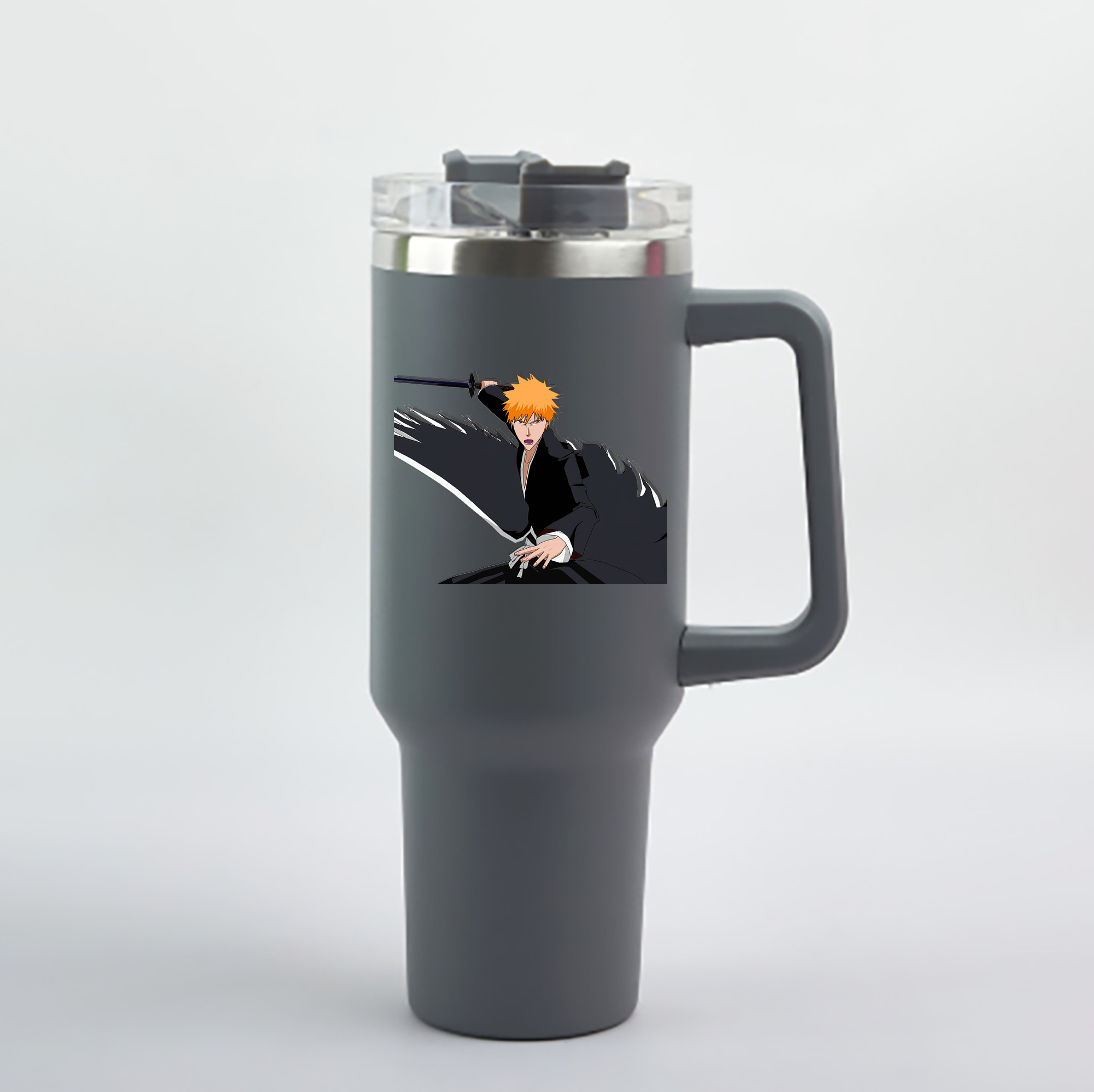 （画像用） ブリーチ 黒崎一護（くろさき いちご）BLEACH Kurosaki Ichigo 1200mL車用タンブラー - クリスタルステッカー（プラスチックストロー付き）
