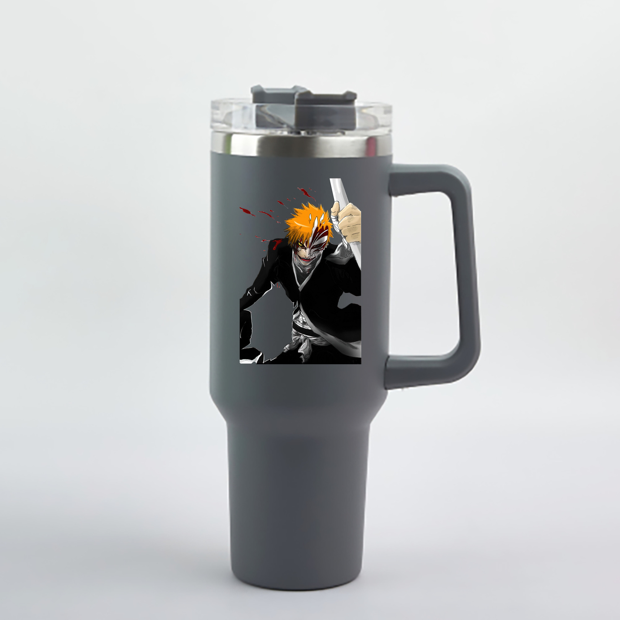（画像用） ブリーチ 黒崎一護（くろさき いちご）BLEACH Kurosaki Ichigo 1200mL車用タンブラー - クリスタルステッカー（プラスチックストロー付き）