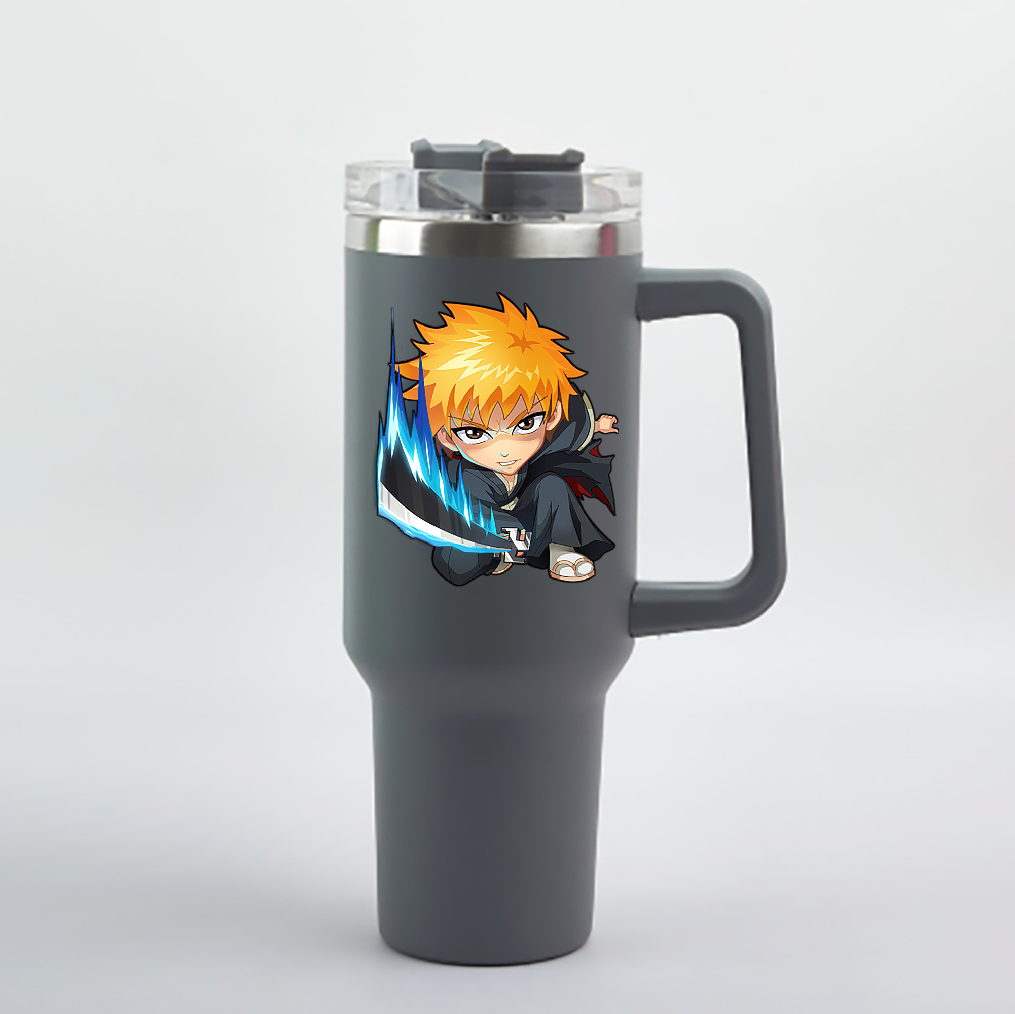 （画像用） ブリーチ 黒崎一護（くろさき いちご）BLEACH Kurosaki Ichigo 1200mL車用タンブラー - クリスタルステッカー（プラスチックストロー付き）