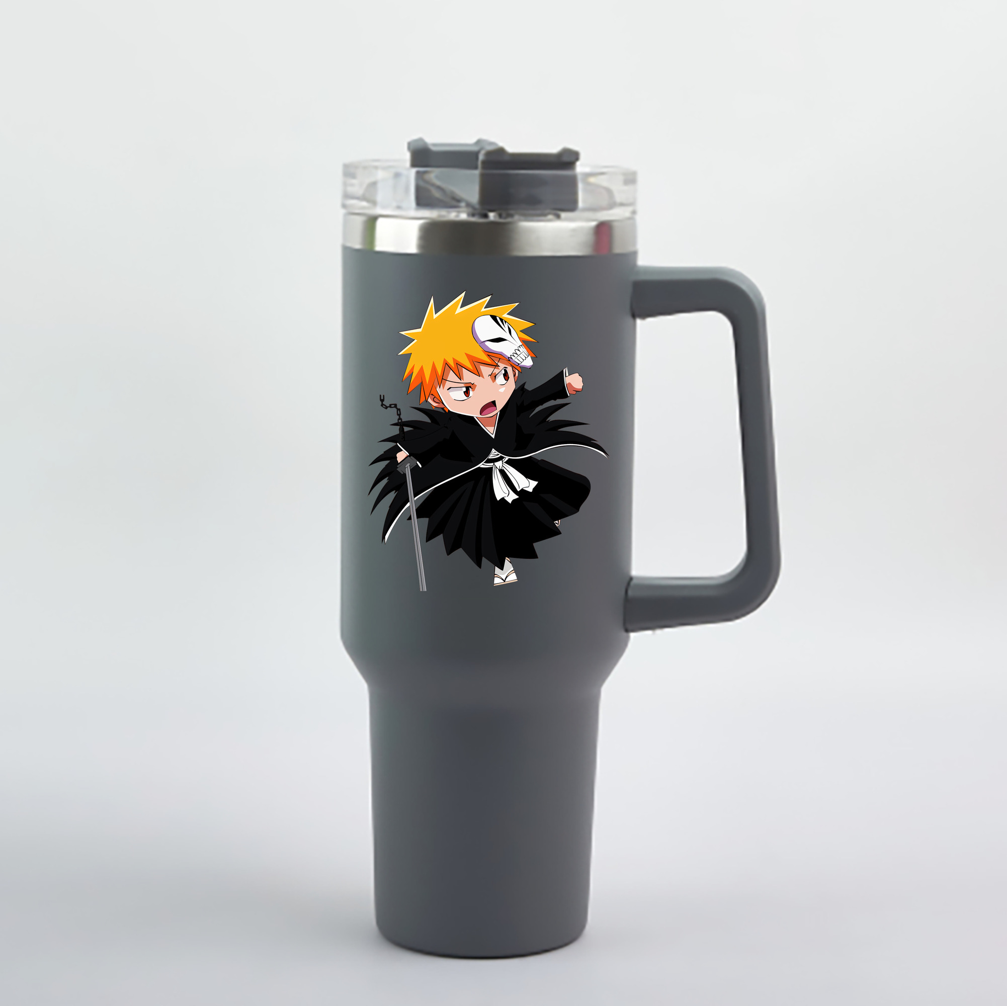（画像用） ブリーチ 黒崎一護（くろさき いちご）BLEACH Kurosaki Ichigo 1200mL車用タンブラー - クリスタルステッカー（プラスチックストロー付き）