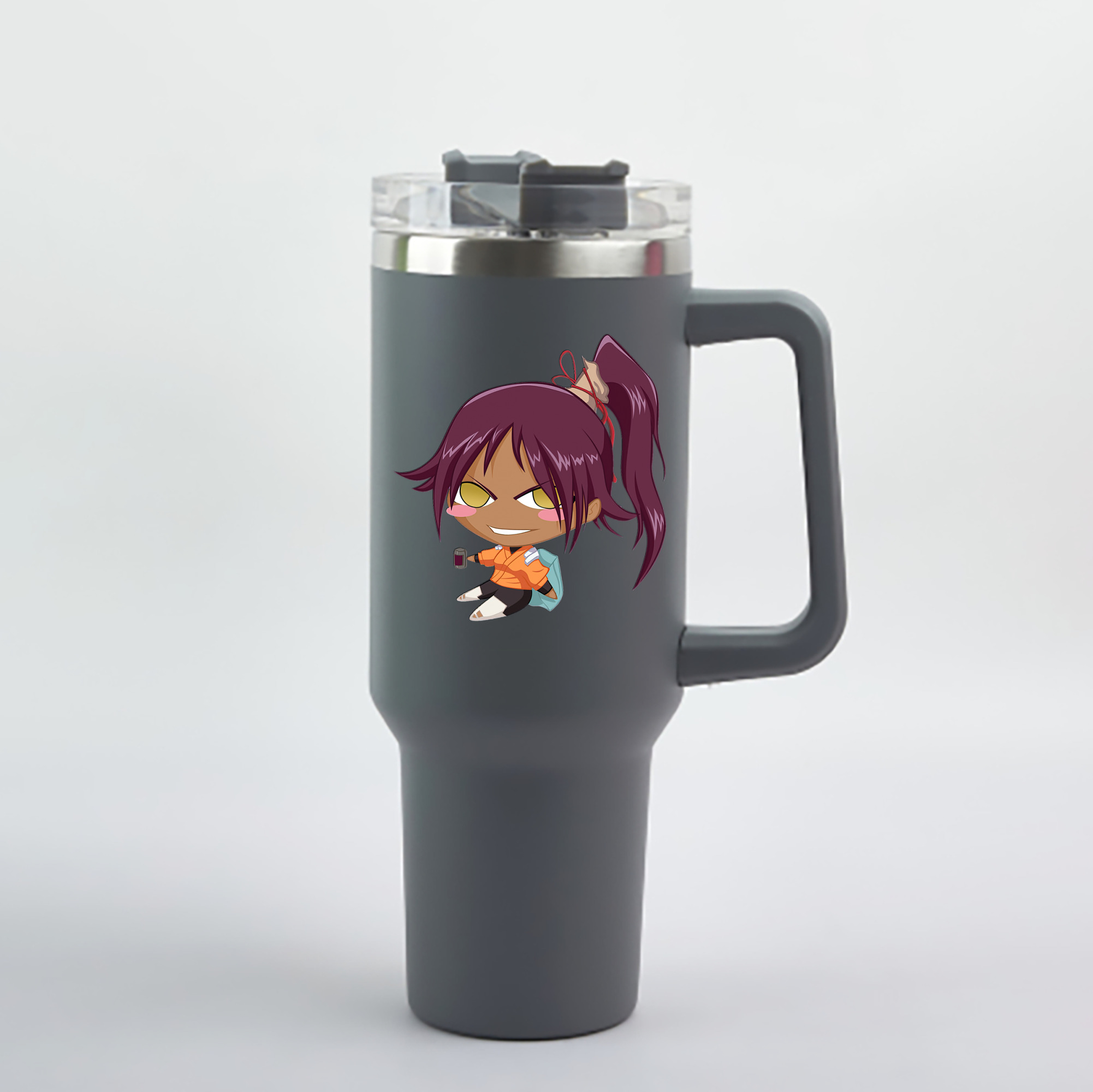 （画像用） ブリーチ 四楓院 夜一（しほういん よるいち） BLEACH Shihouin Yoruichi 1200mL車用タンブラー - クリスタルステッカー（プラスチックストロー付き）