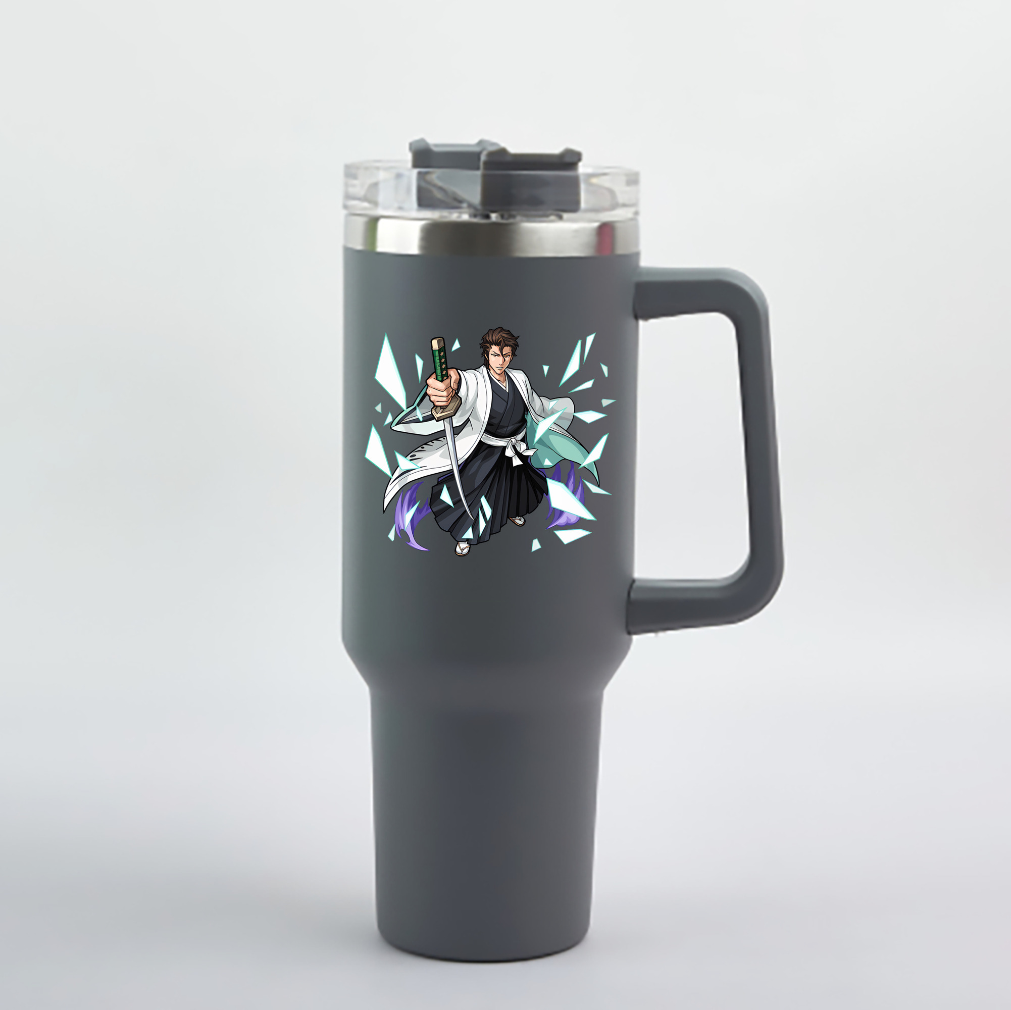 （画像用） ブリーチ 藍染 惣右介（あいぜん そうすけ） BLEACH Aizen Sousuke 1200mL車用タンブラー - クリスタルステッカー（プラスチックストロー付き）
