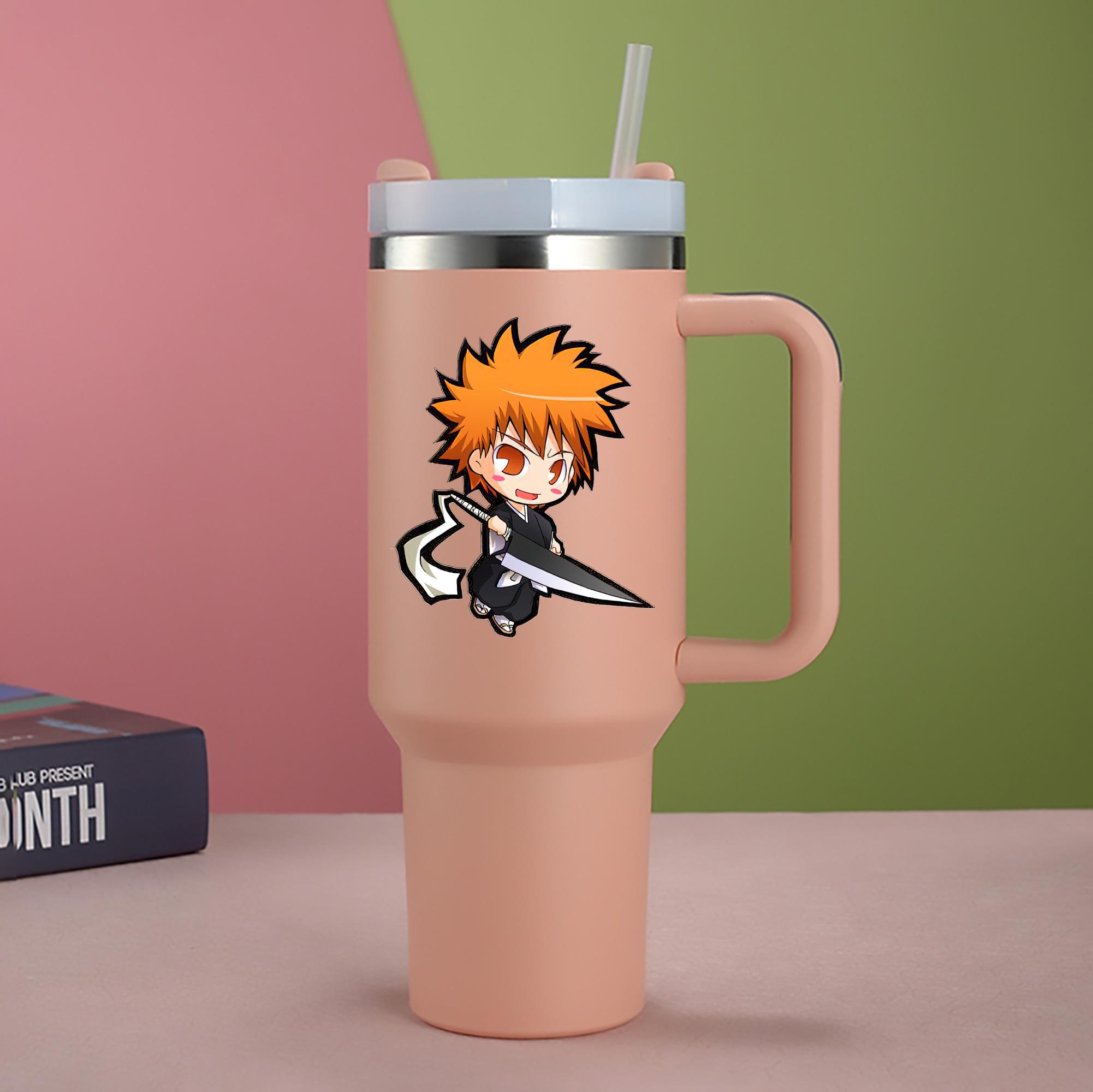 （画像用） ブリーチ 黒崎一護（くろさき いちご）BLEACH Kurosaki Ichigo 1200mL車用タンブラー - クリスタルステッカー（プラスチックストロー付き）