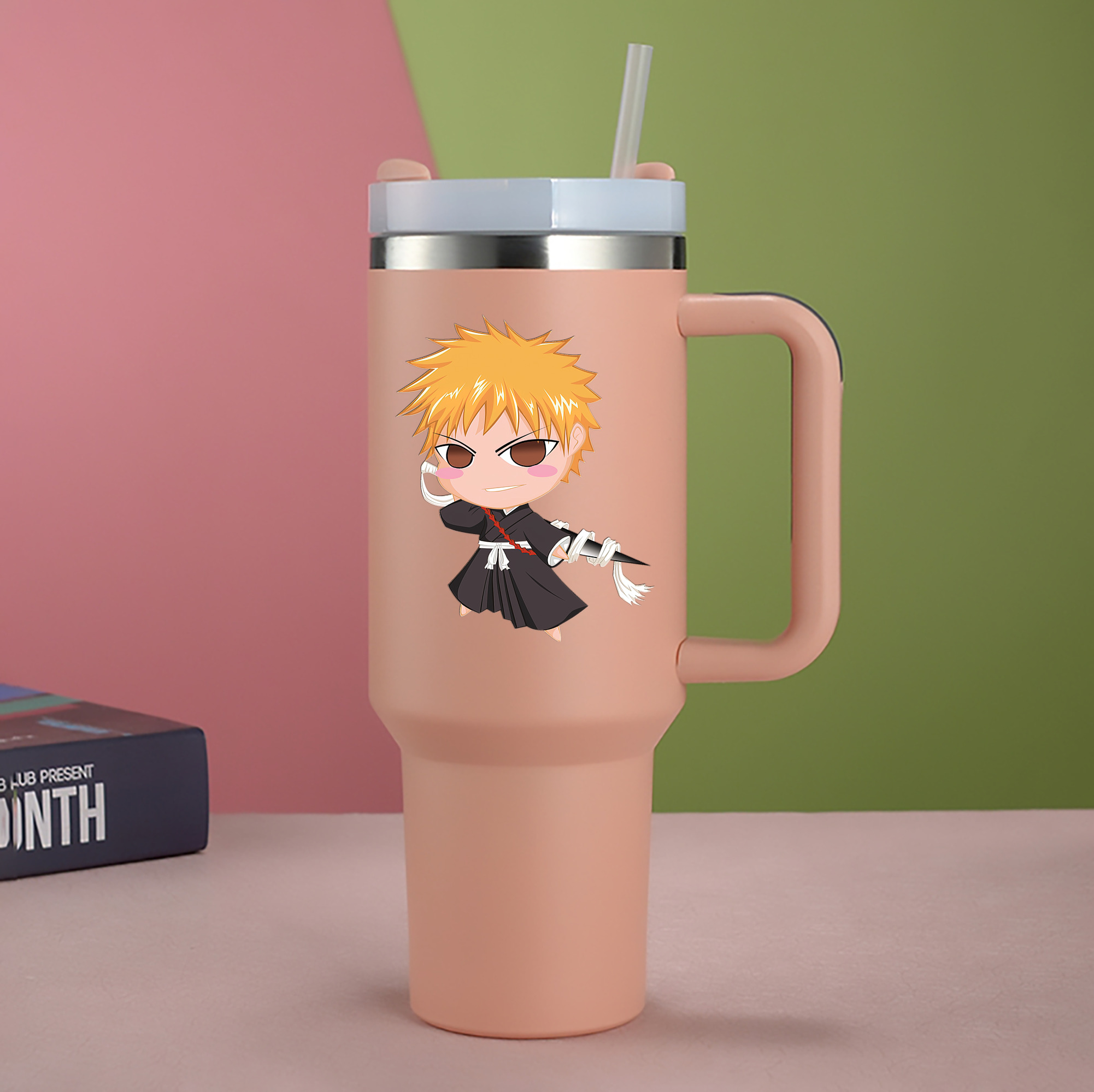 （画像用） ブリーチ 黒崎一護（くろさき いちご）BLEACH Kurosaki Ichigo 1200mL車用タンブラー - クリスタルステッカー（プラスチックストロー付き）