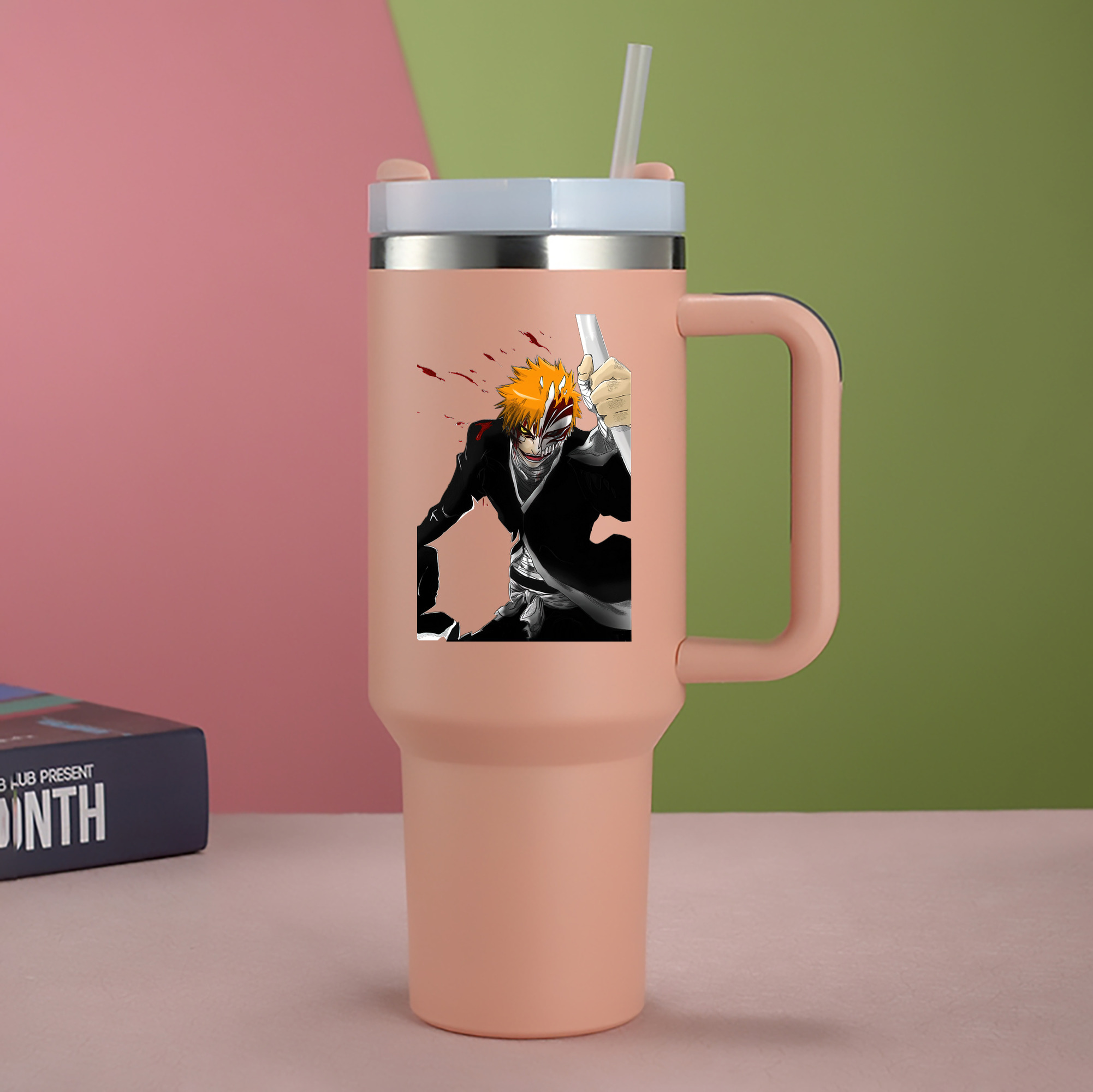 （画像用） ブリーチ 黒崎一護（くろさき いちご）BLEACH Kurosaki Ichigo 1200mL車用タンブラー - クリスタルステッカー（プラスチックストロー付き）