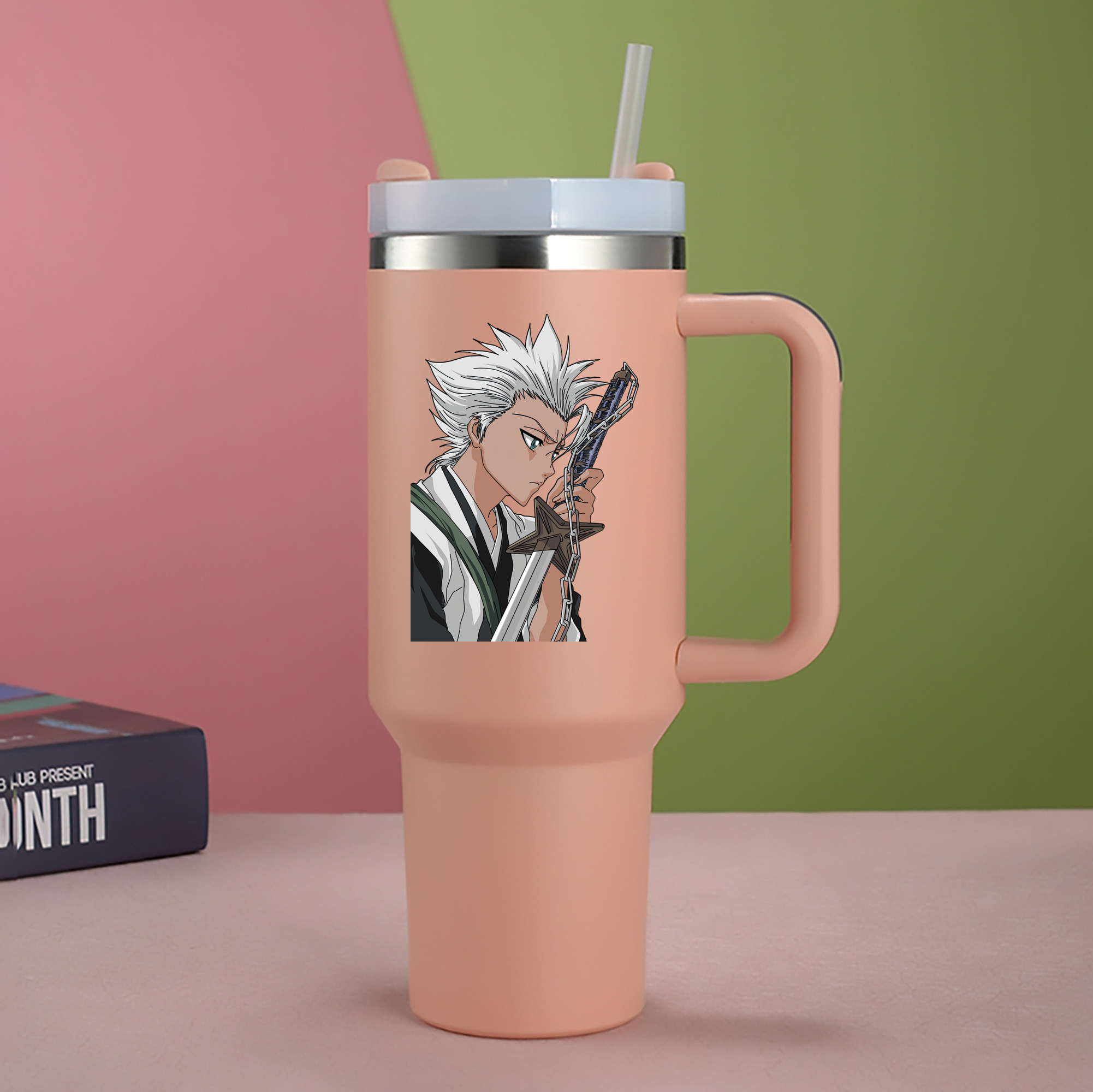 （画像用） ブリーチ 日番谷冬獅郎（ひつがや とうしろう） BLEACH Hitsugaya Toushirou 1200mL車用タンブラー - クリスタルステッカー（プラスチックストロー付き）