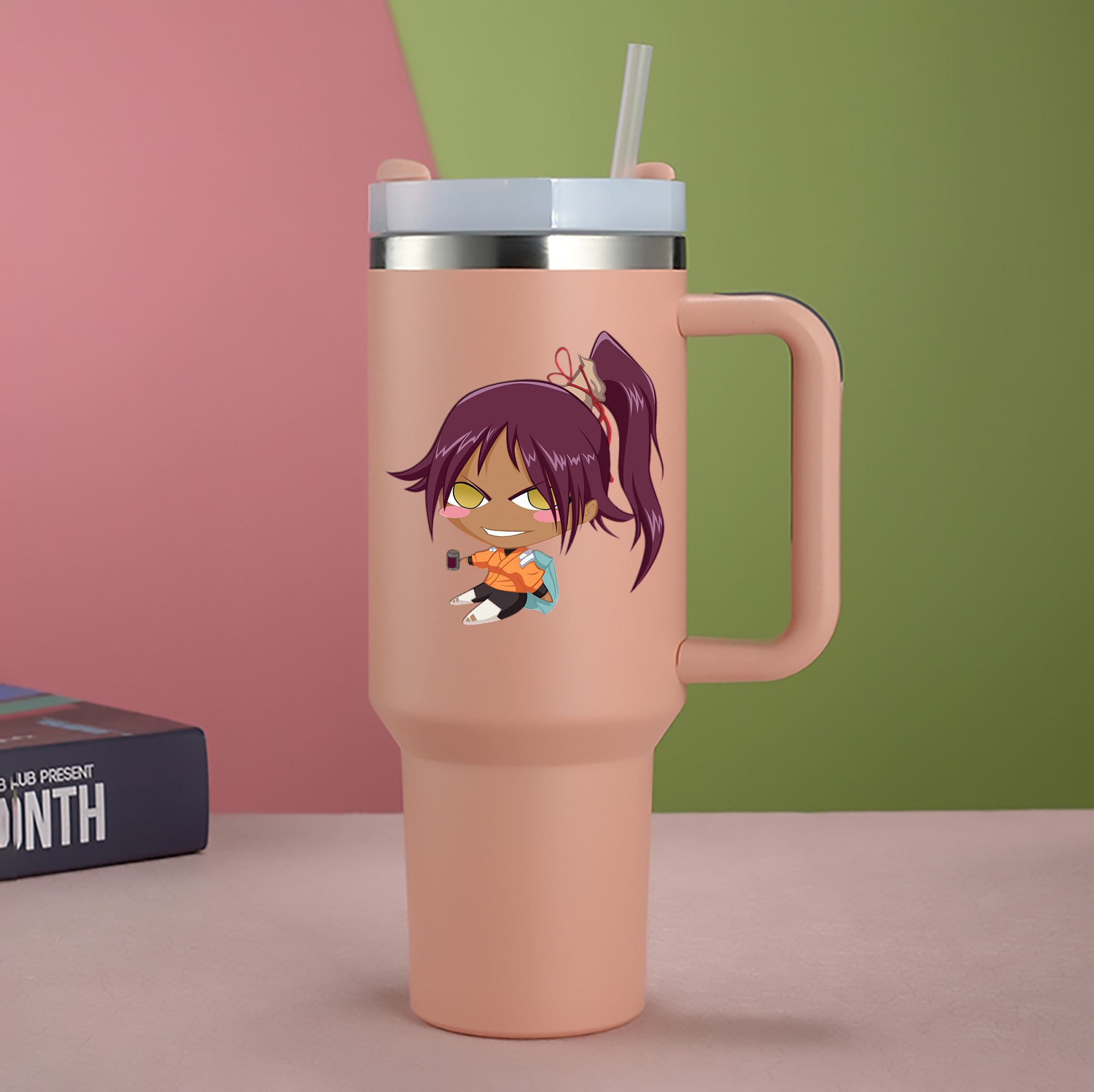 （画像用） ブリーチ 四楓院 夜一（しほういん よるいち） BLEACH Shihouin Yoruichi 1200mL車用タンブラー - クリスタルステッカー（プラスチックストロー付き）