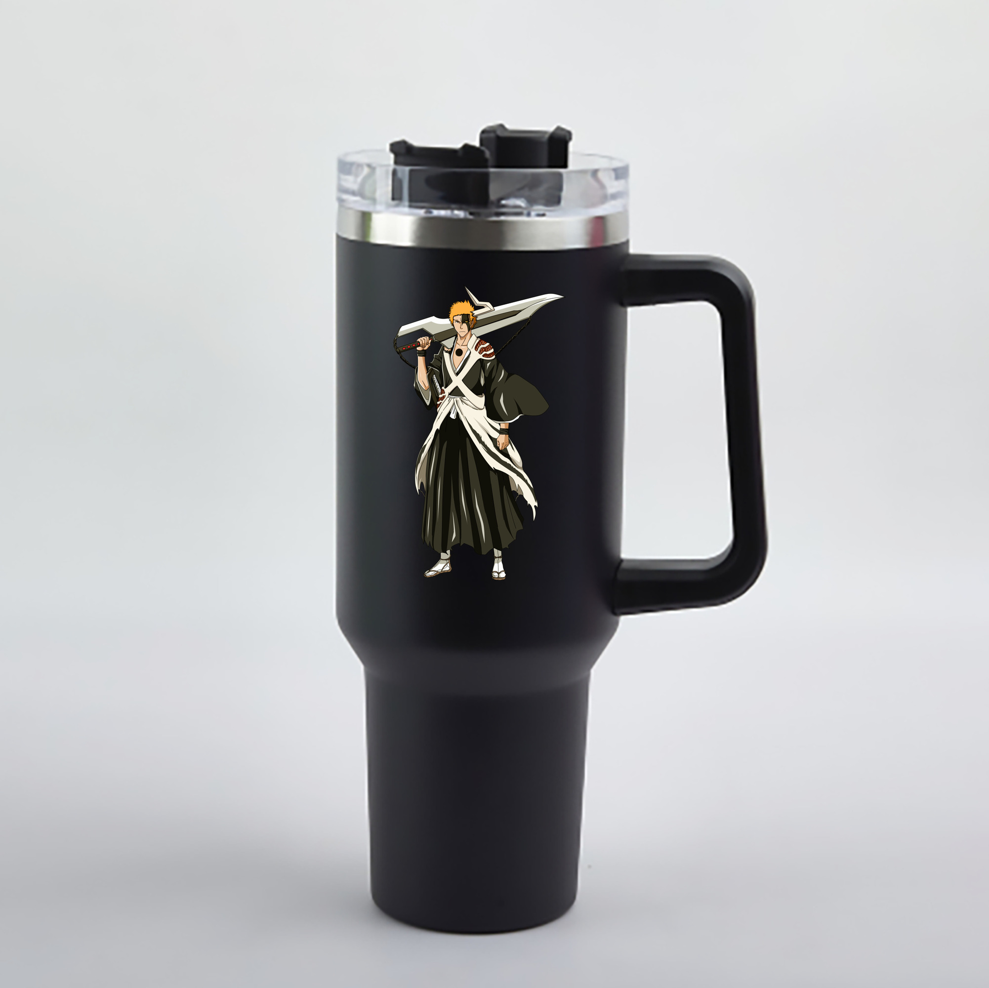 （画像用） ブリーチ 黒崎一護（くろさき いちご）BLEACH Kurosaki Ichigo 1200mL車用タンブラー - クリスタルステッカー（プラスチックストロー付き）