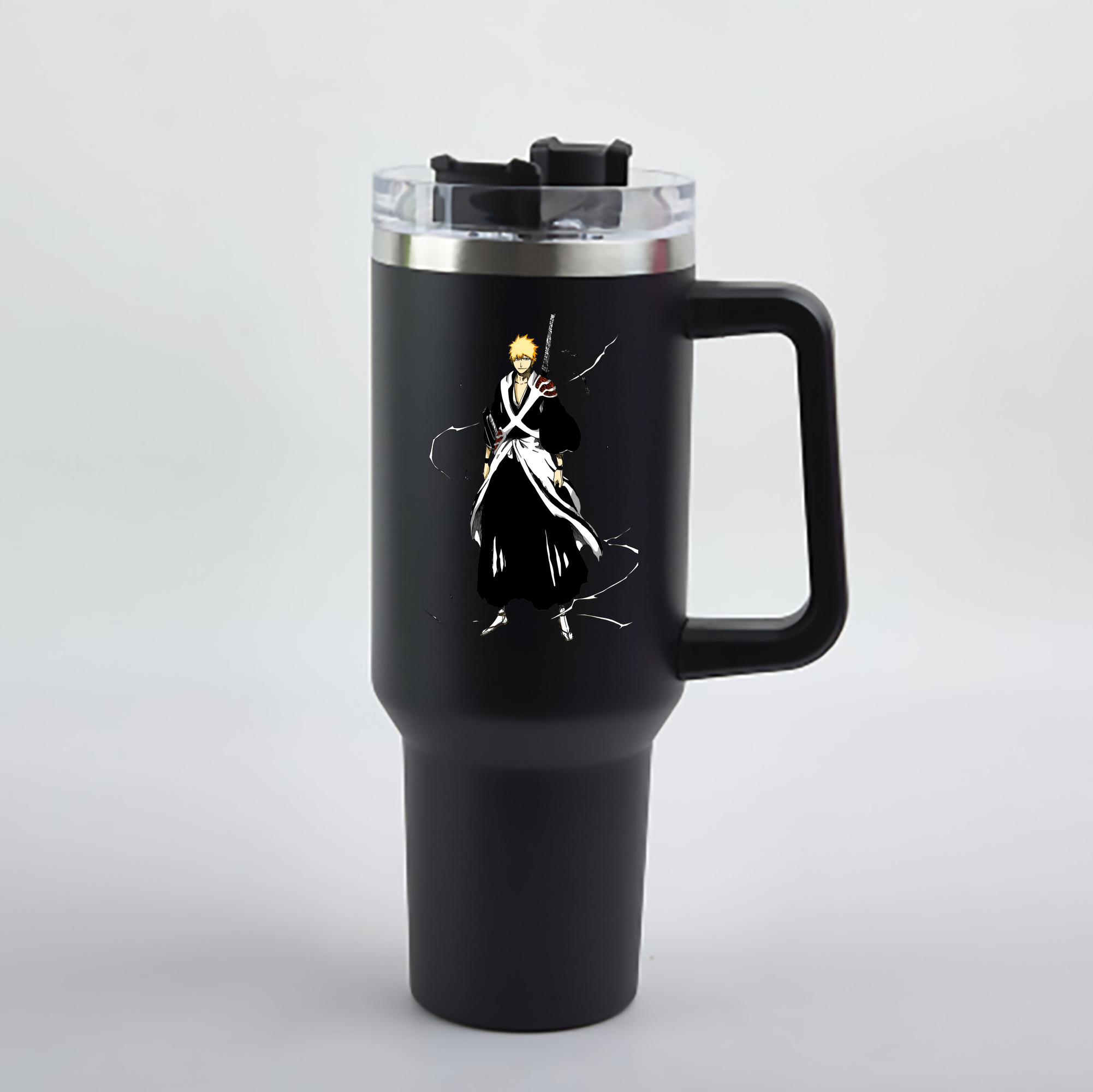 （画像用） ブリーチ 黒崎一護（くろさき いちご）BLEACH Kurosaki Ichigo 1200mL車用タンブラー - クリスタルステッカー（プラスチックストロー付き）