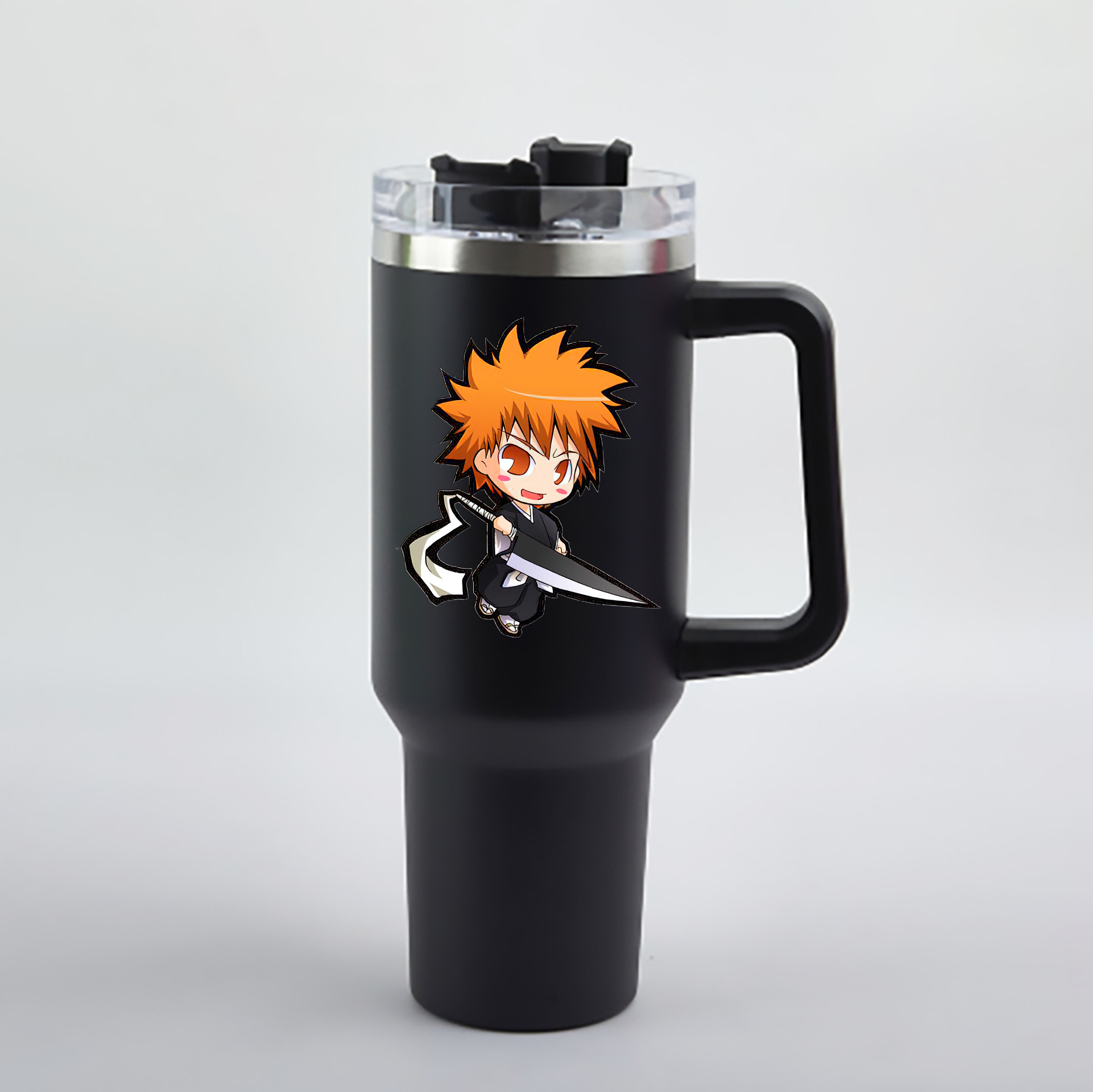 （画像用） ブリーチ 黒崎一護（くろさき いちご）BLEACH Kurosaki Ichigo 1200mL車用タンブラー - クリスタルステッカー（プラスチックストロー付き）