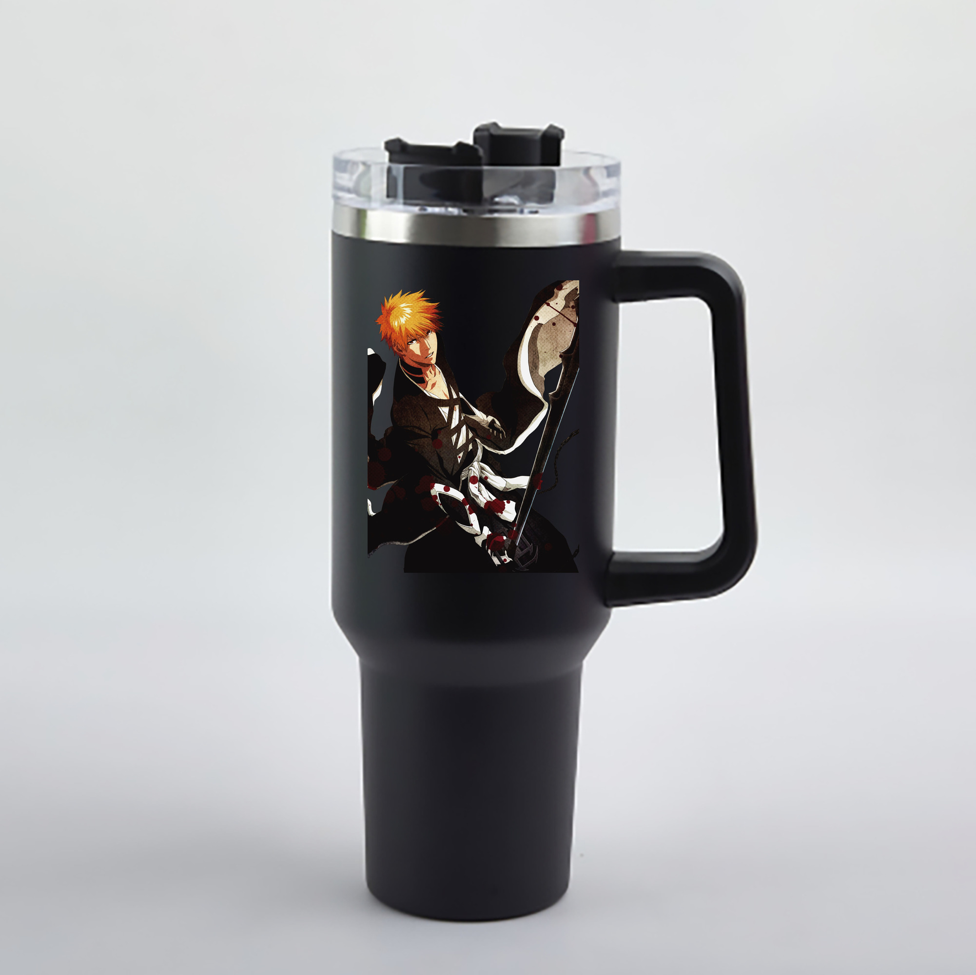 （画像用） ブリーチ 黒崎一護（くろさき いちご）BLEACH Kurosaki Ichigo 1200mL車用タンブラー - クリスタルステッカー（プラスチックストロー付き）